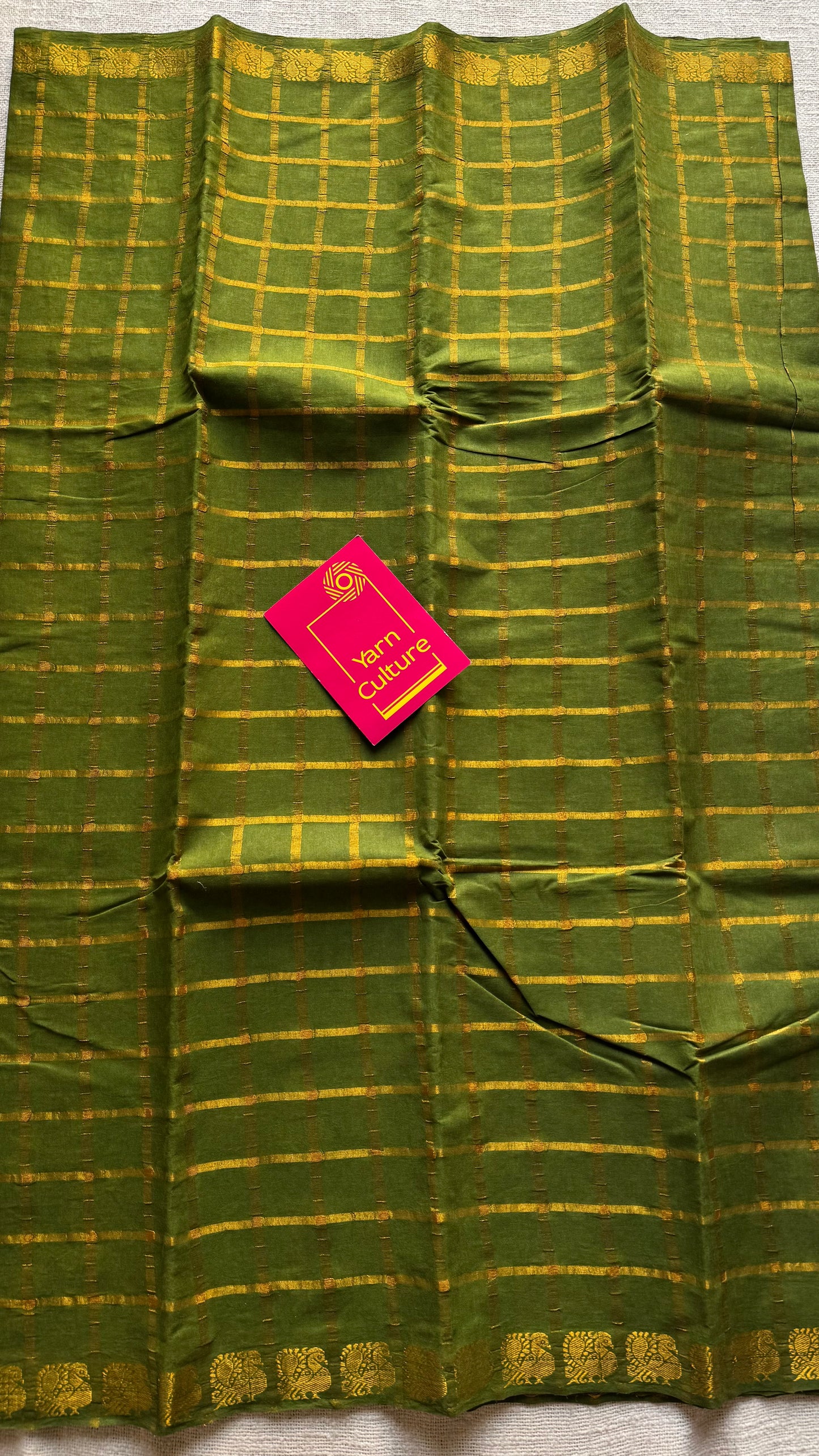 Olive green pavithra kattam kattuchayam dyed madurai cotton saree - YCCOTNMSFE138