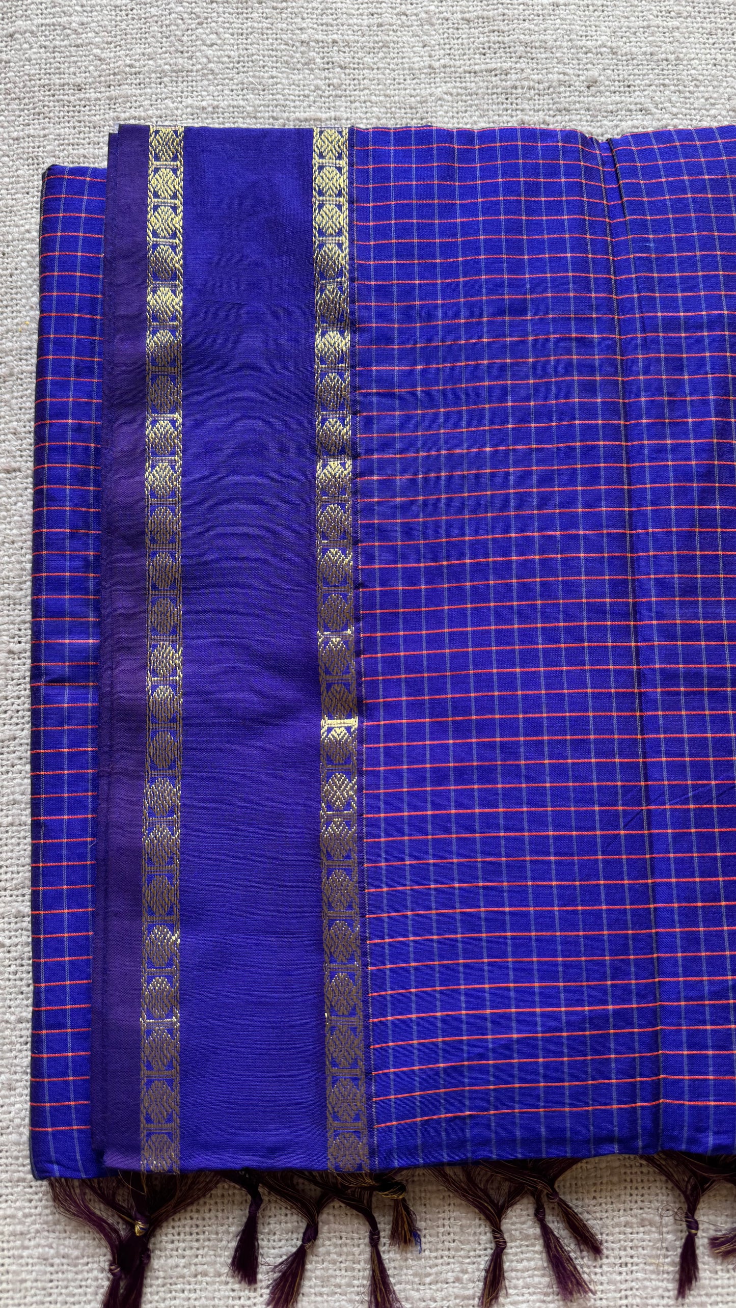 Double tone blue, arani checks, cotton silk - YCCOTNOCAR11