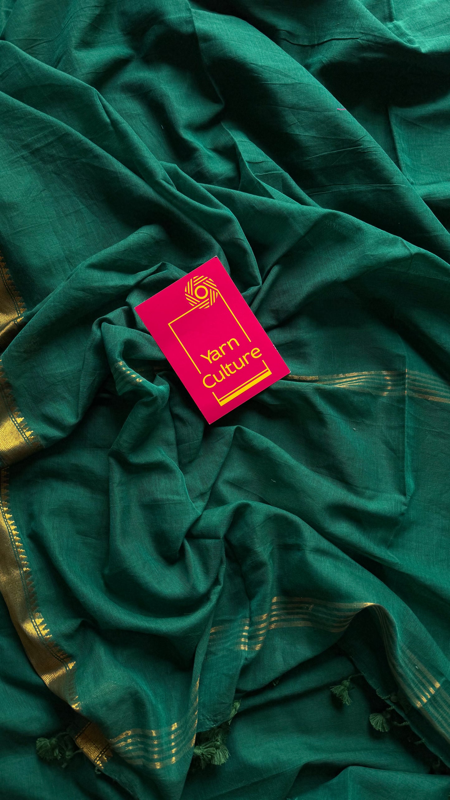 Dark green soft cotton with maheswari gold zari border - YCBCMCFE215