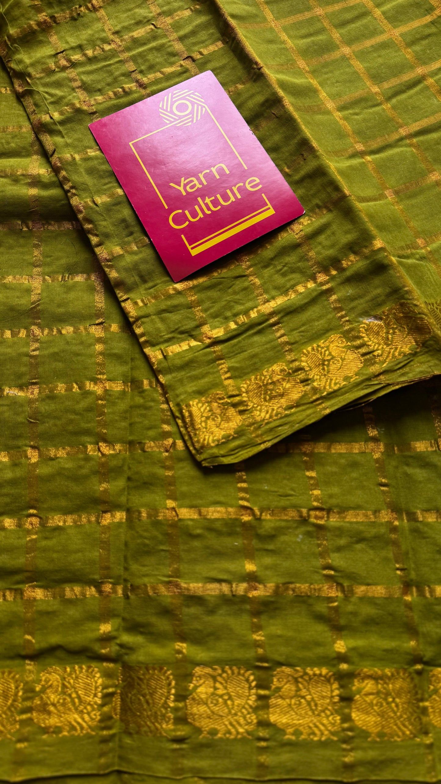 Parrot green pavithra kattam kattuchayam dyed madurai cotton saree - YCCOTNMSAP190