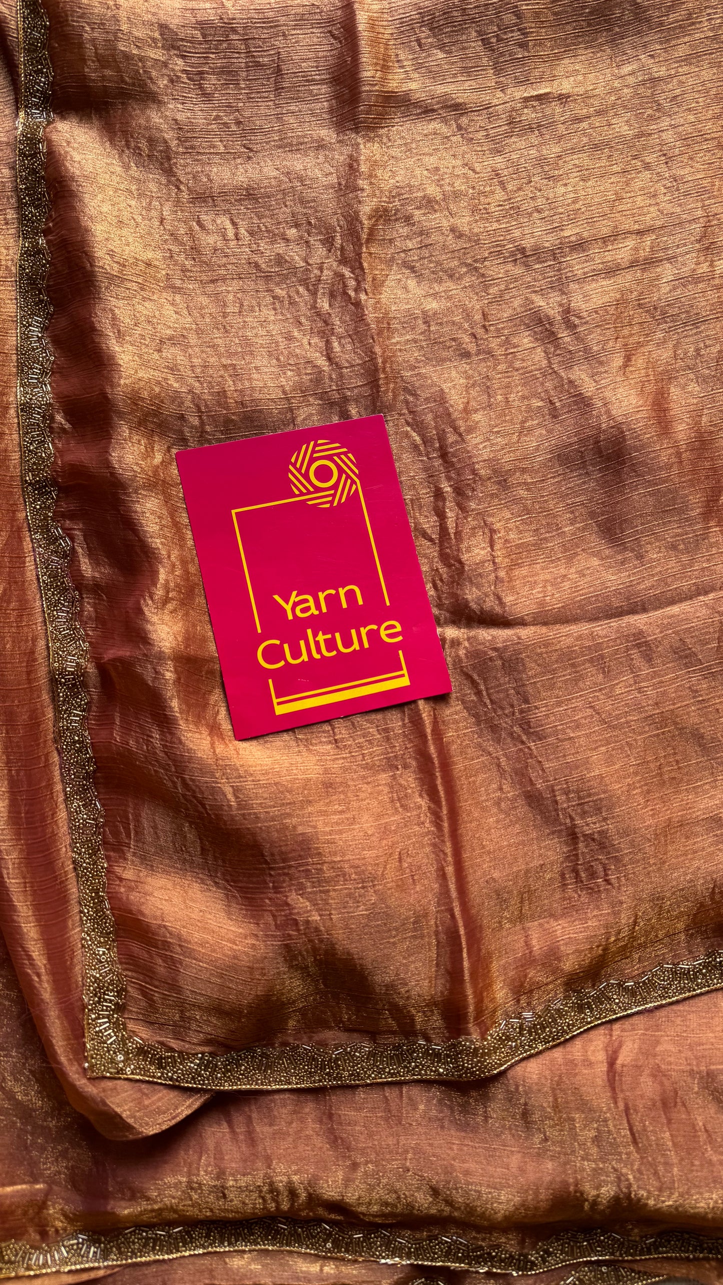 Sunset Burst - pink orange hues, metallic dual tone space silk, embellished border - YCDOSDE58