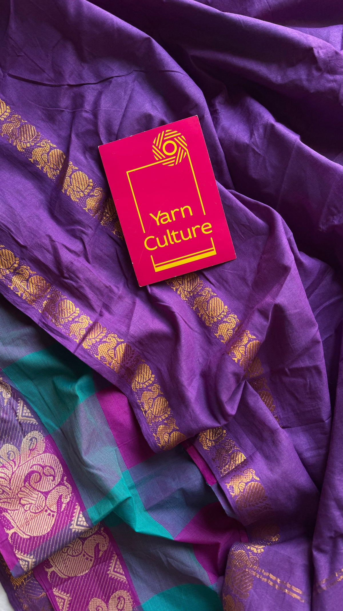 Purple with multicoloured checks, sungudi and chettinad cotton half and half saree - YCCOTNIDOC133