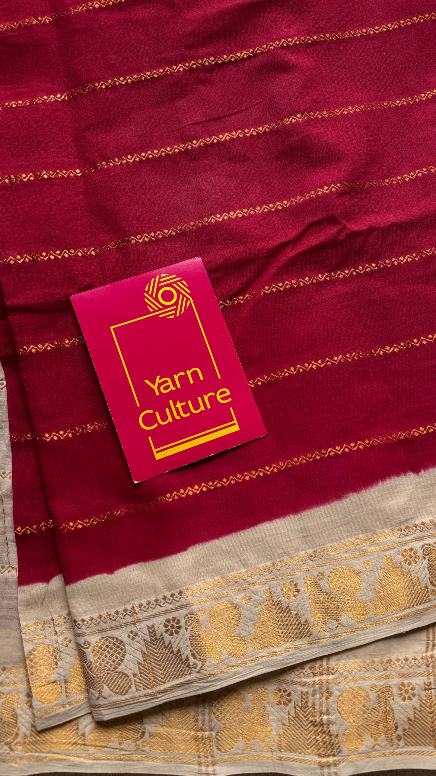 Red with cream veldhaari, kattuchayam dyed, madurai cotton - YCCOTNSEMS91