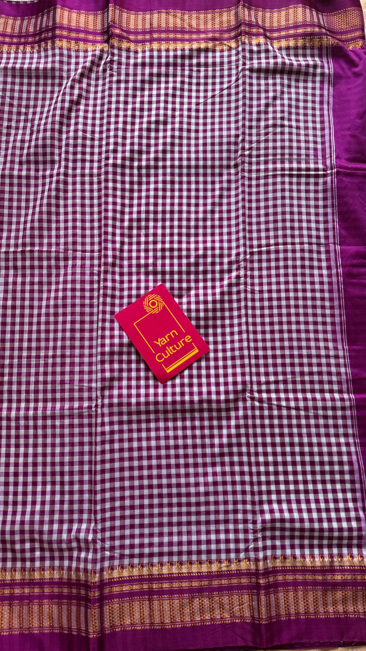 llkal purple pink and white checks with chikki paras border, soft cotton with art silk blend - YCLOKICAP226