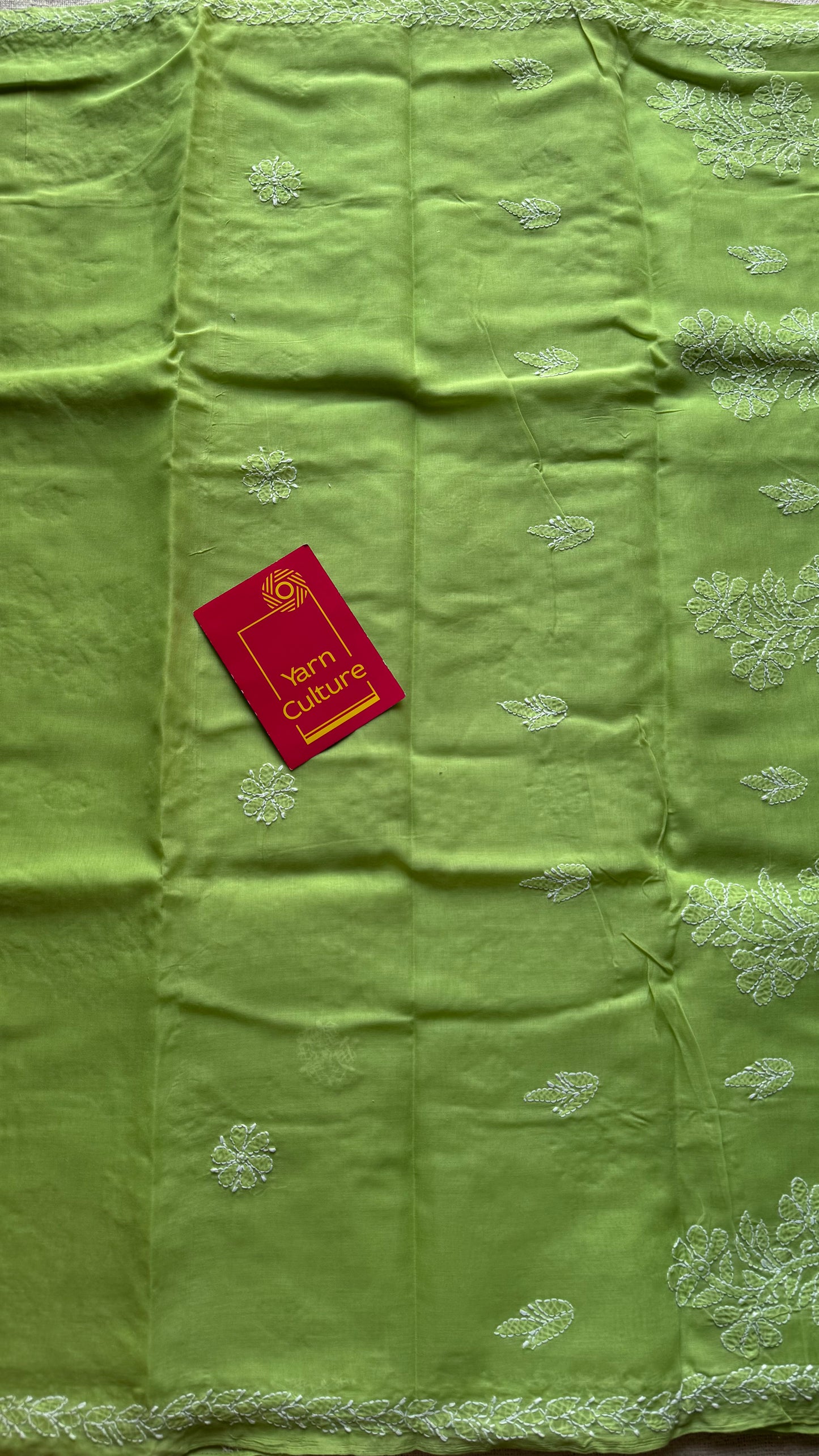 Saanjh - pista green hand-embroidered chikankari cotton saree - YCLCKFE415