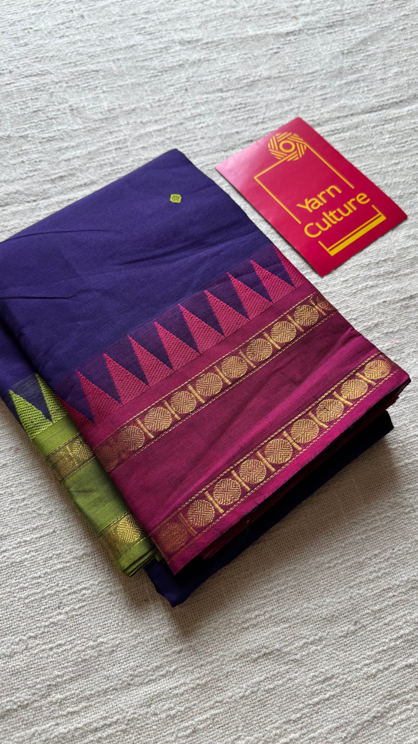 Kanchi cotton saree, royal blue with magenta and lime green dual border - YCCOTNAP97
