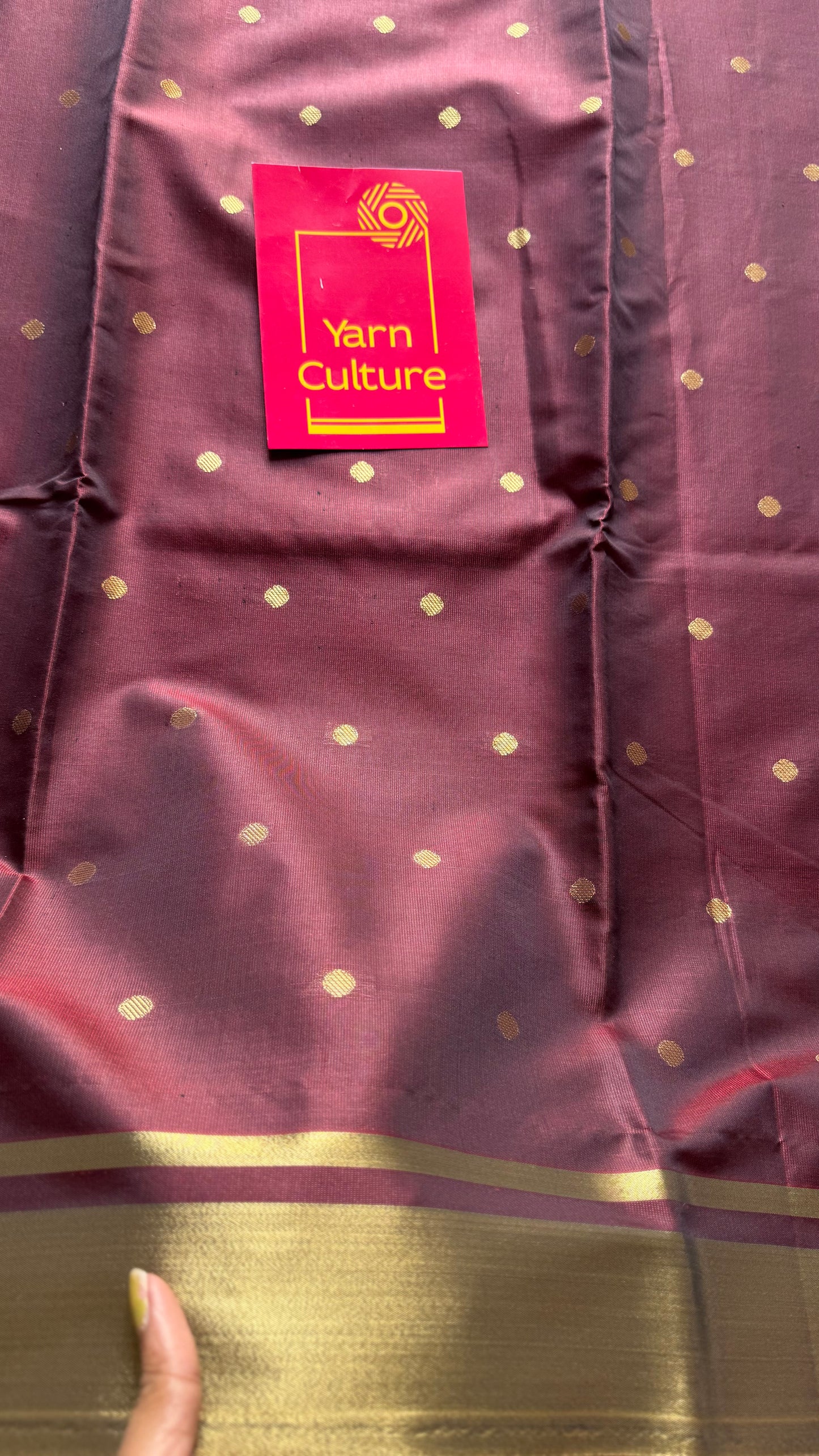 Maroon with antique gold border & buttas, semi katan silk - YCBLSSJA17