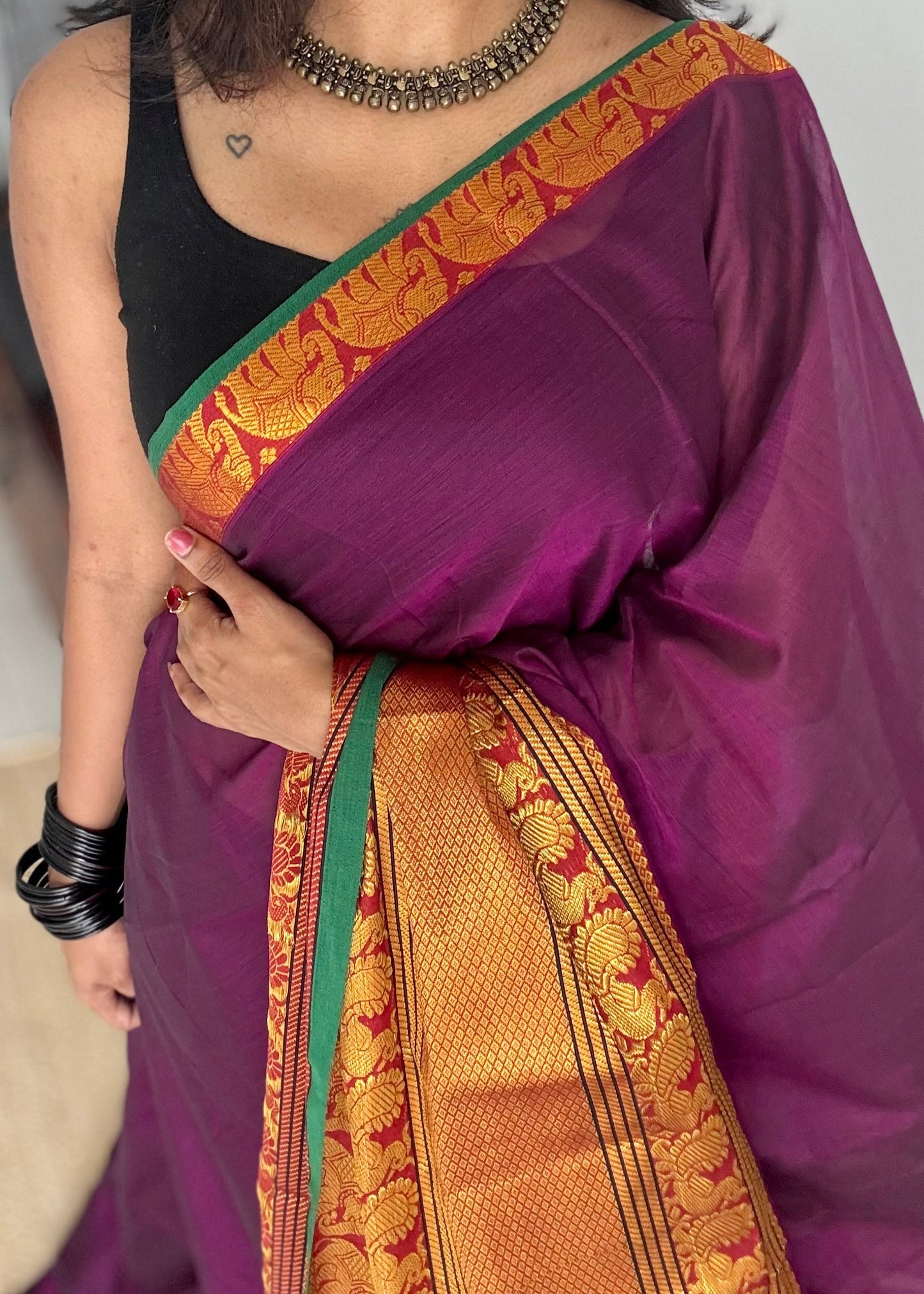 Purple pink (vadamalli) with broad zari border, premium narayanpet, soft cotton - YCWOTDFEBB10