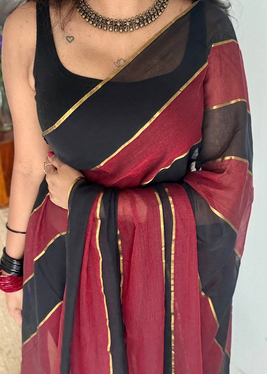 Maroon, black mul with gold multicoloured broad stripes - YCBCMCLSE24