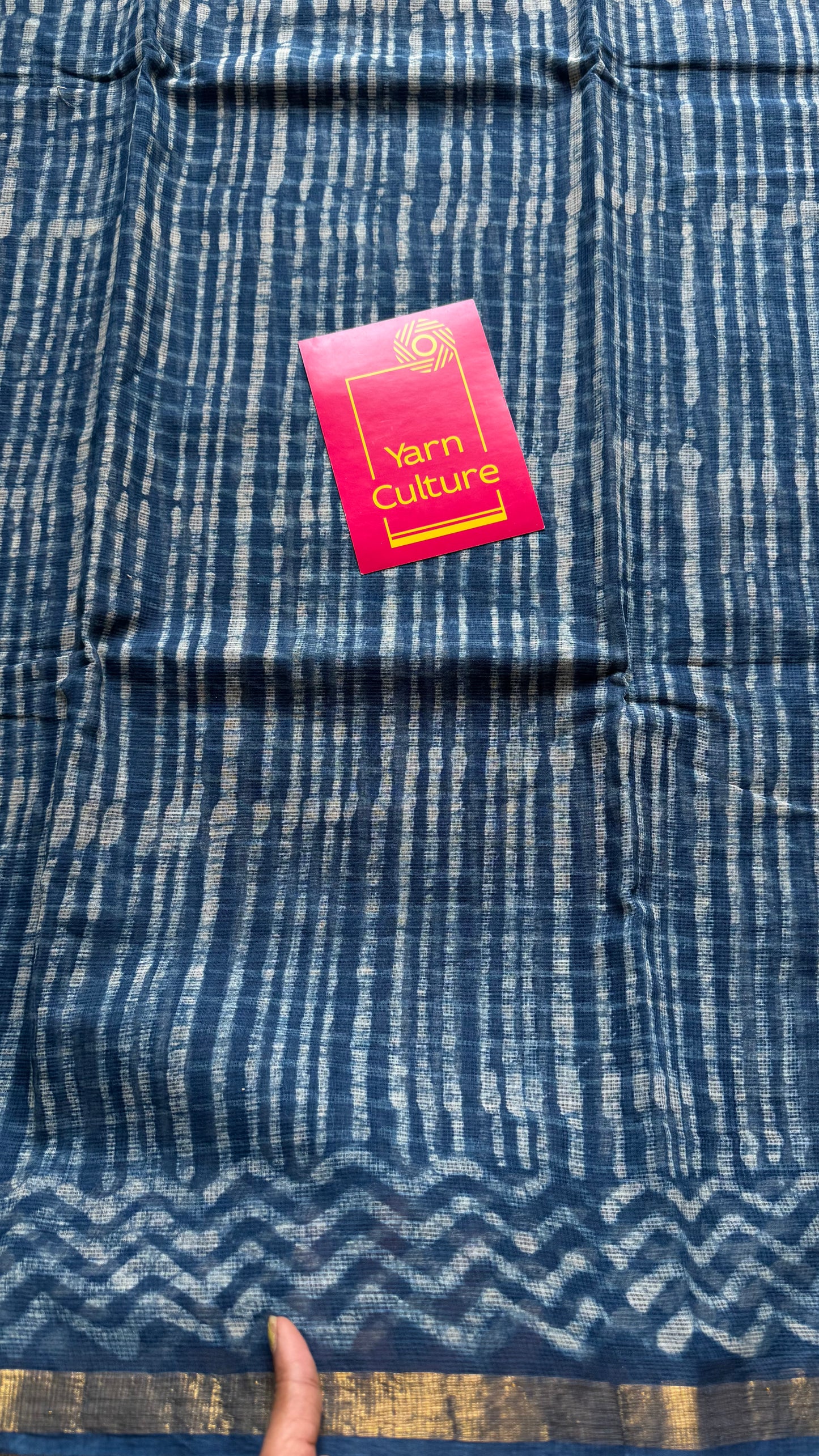 Zig Zag Zindagi - Indigo kota doria saree, with gold zari border - YCTORKDAP05