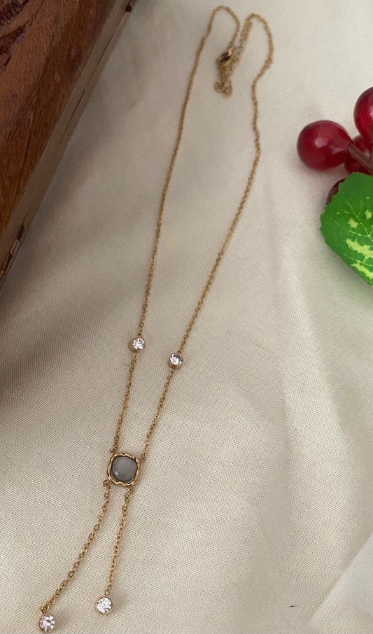 Gold plated chain, grey stone pendant - YCGPC401