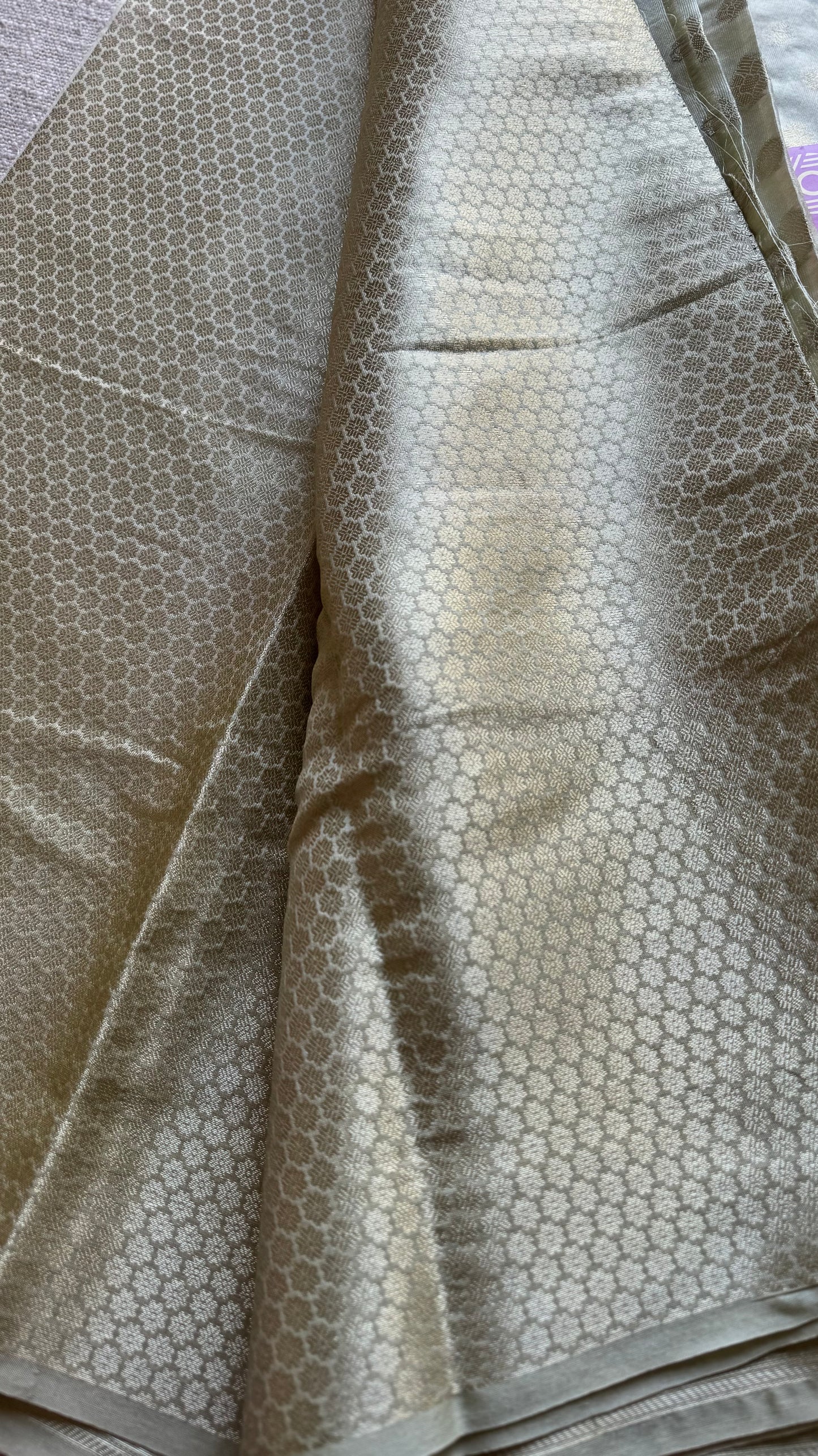 Pastel cream, muted gold buttas and zari, Banarasi semi-silk - YCDESE33
