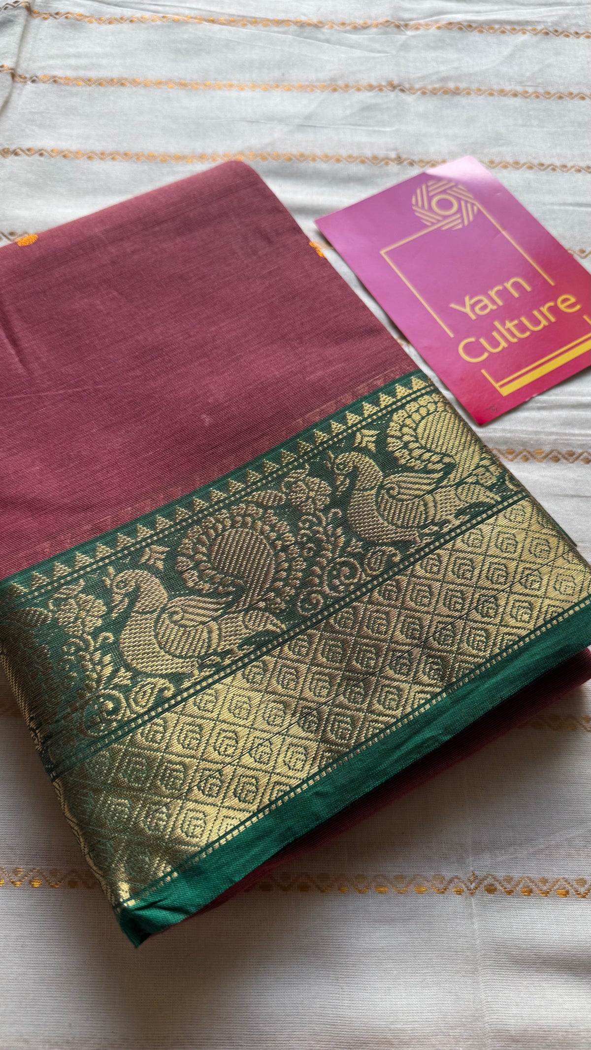 Terracotta red with green zari border kanchi cotton saree - YCCOTNCKSE18
