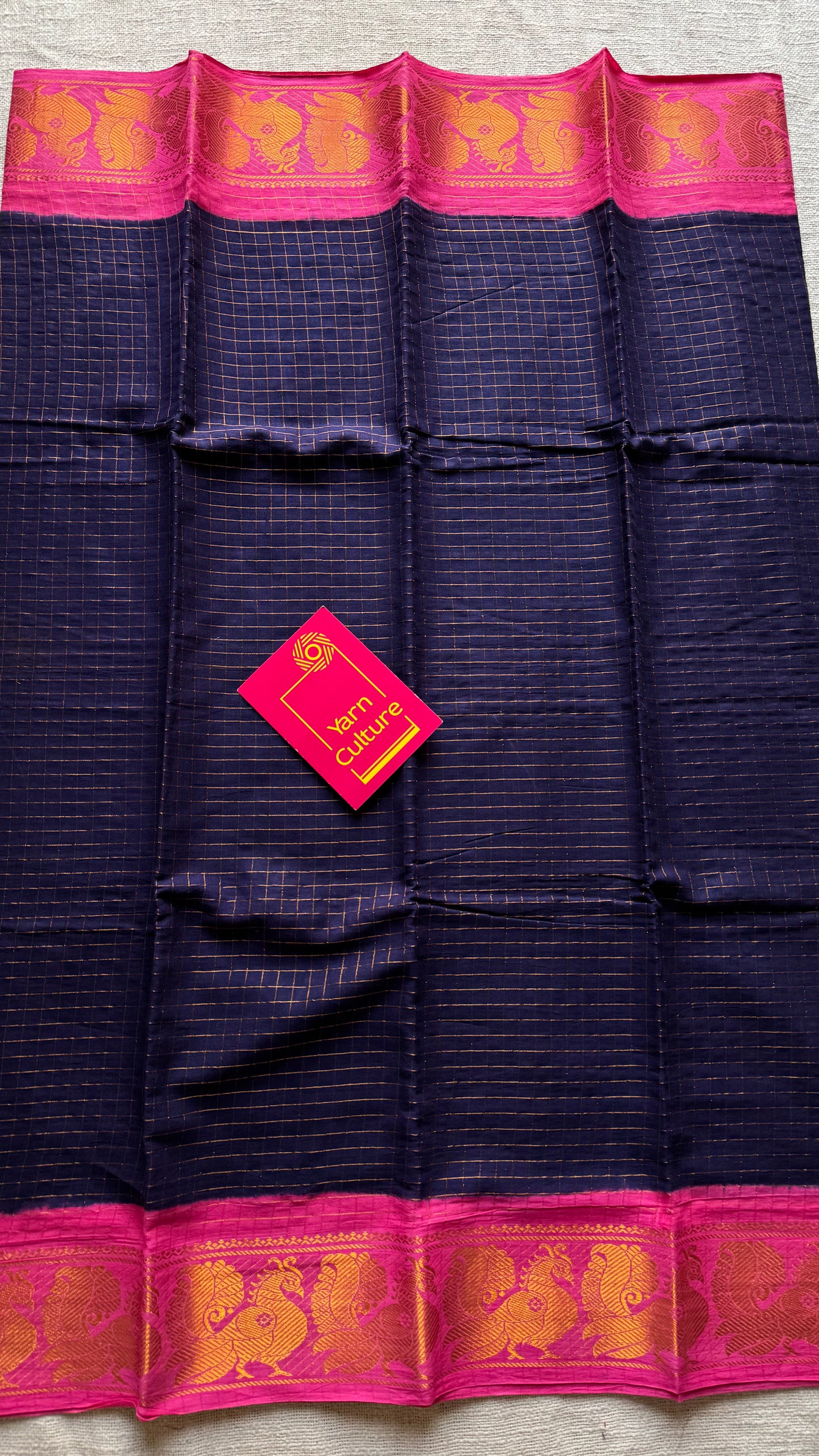 Navy blue with pink contrast, zari checkered sungudi, kattuchayam dyed madurai cotton - YCCOTNMSFE331