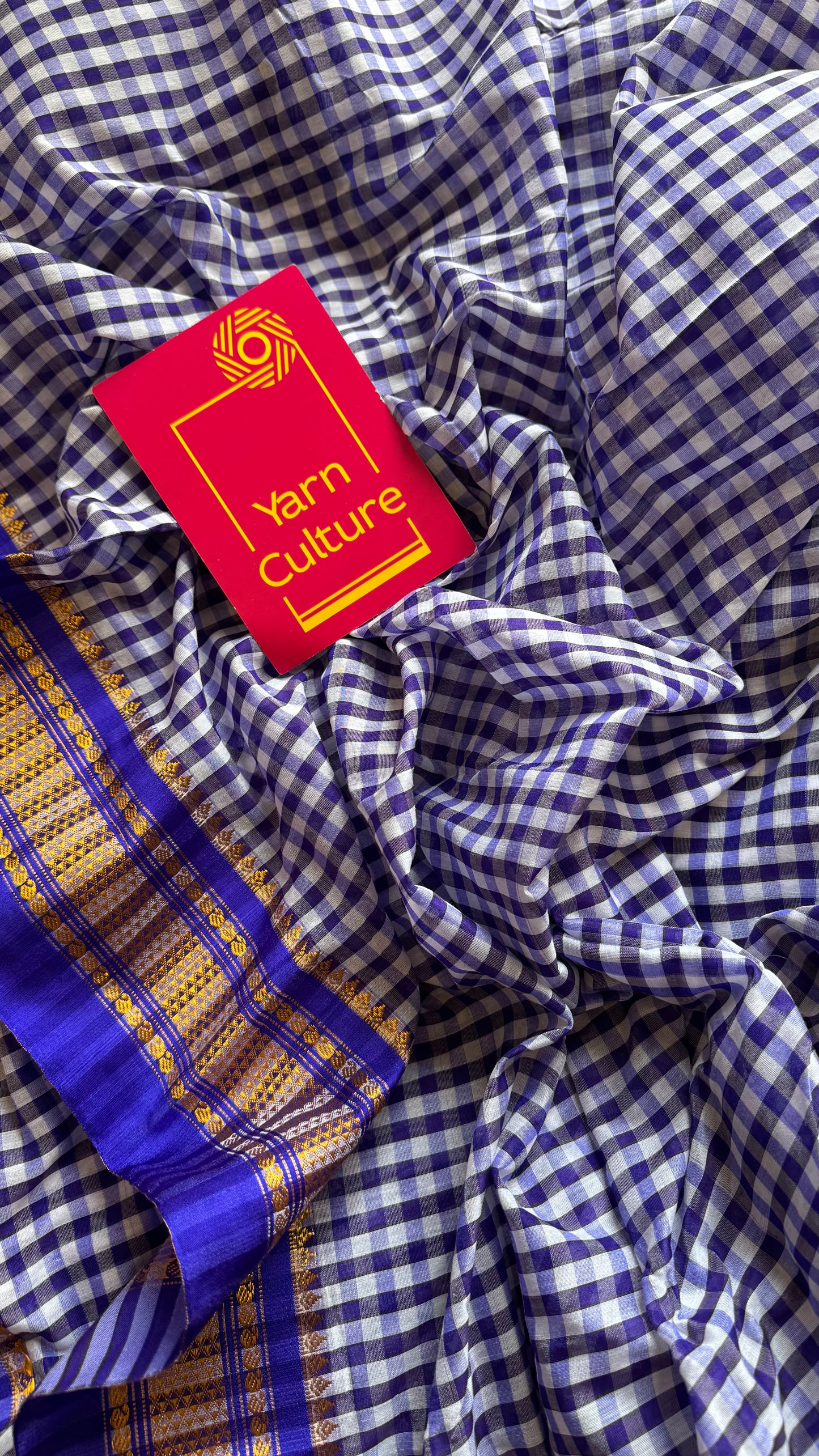 llkal blue and white checks with chikki paras border, soft cotton - YCLOKICAP228