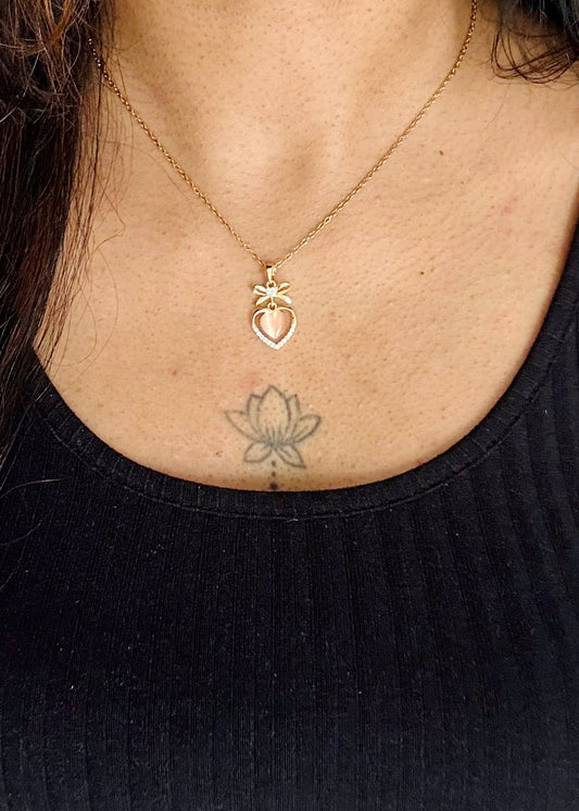 Gold plated chain, pink stone, heart pendant - YCGPC251