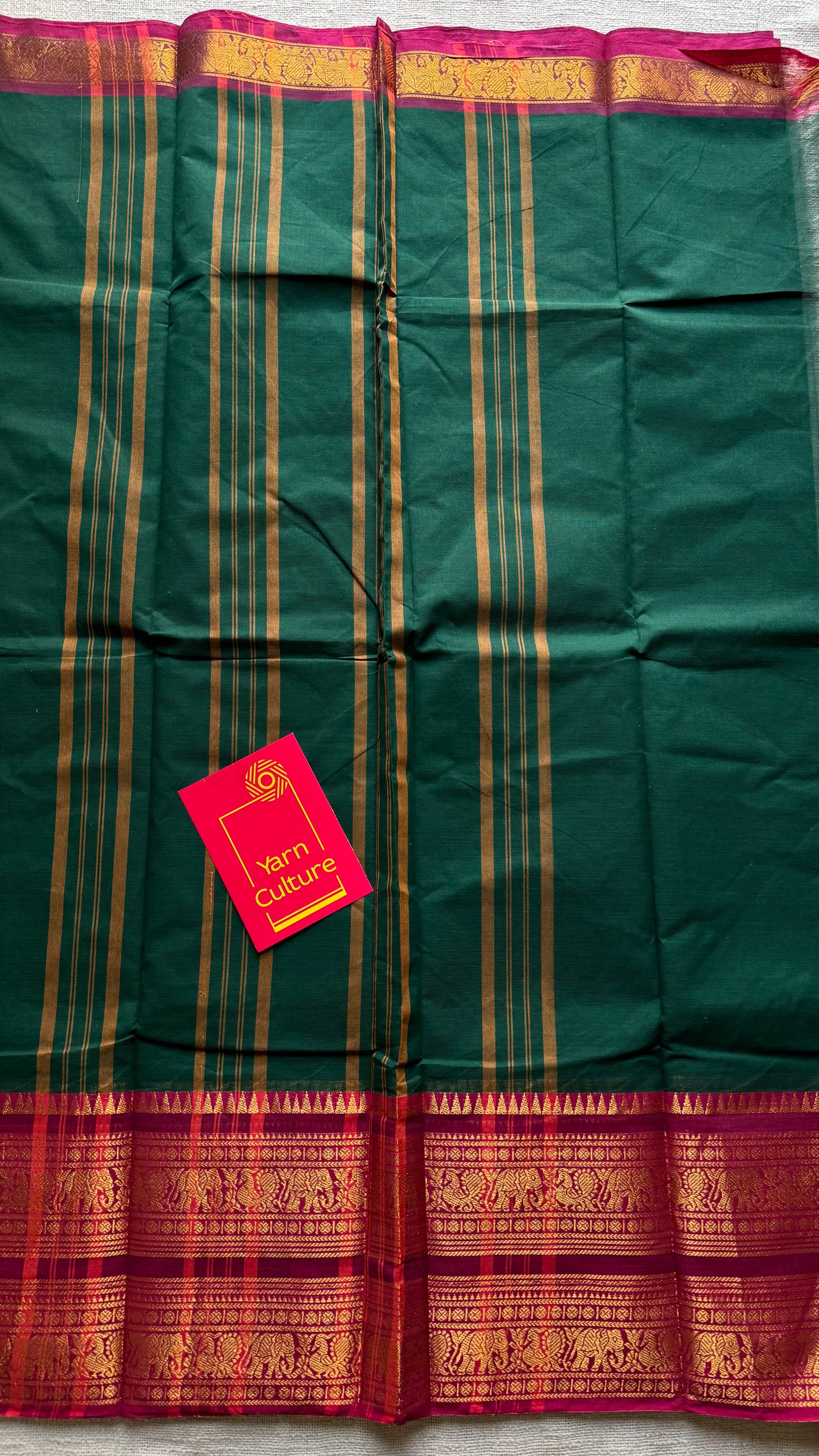 Dark green with magenta wide zari border, kanchi cotton - YCCOTNKCJA216