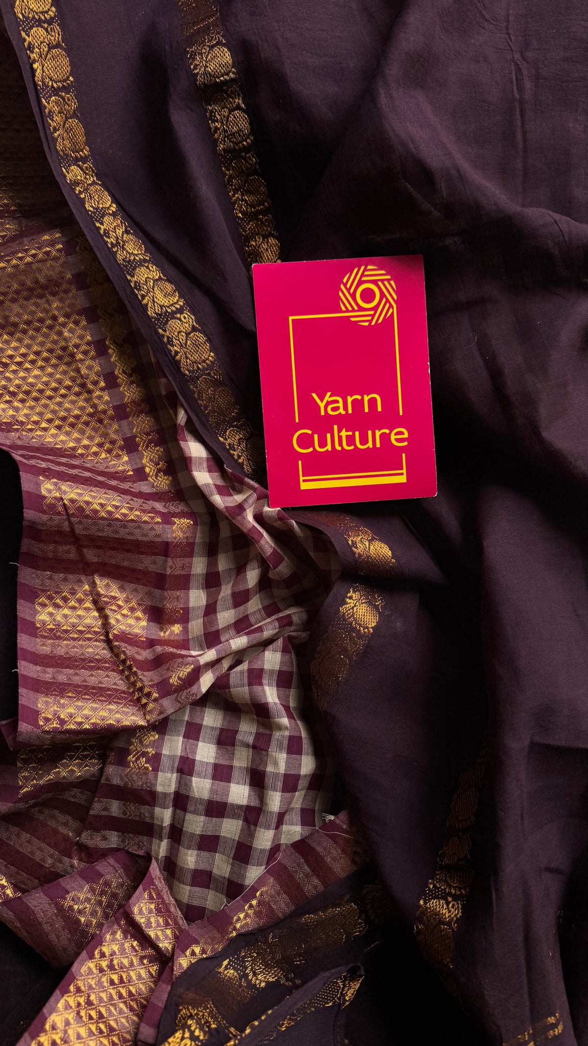 Brown and maroon with cream checks, sungudi and chettinad cotton half-half saree - YCCOTNIDOC31