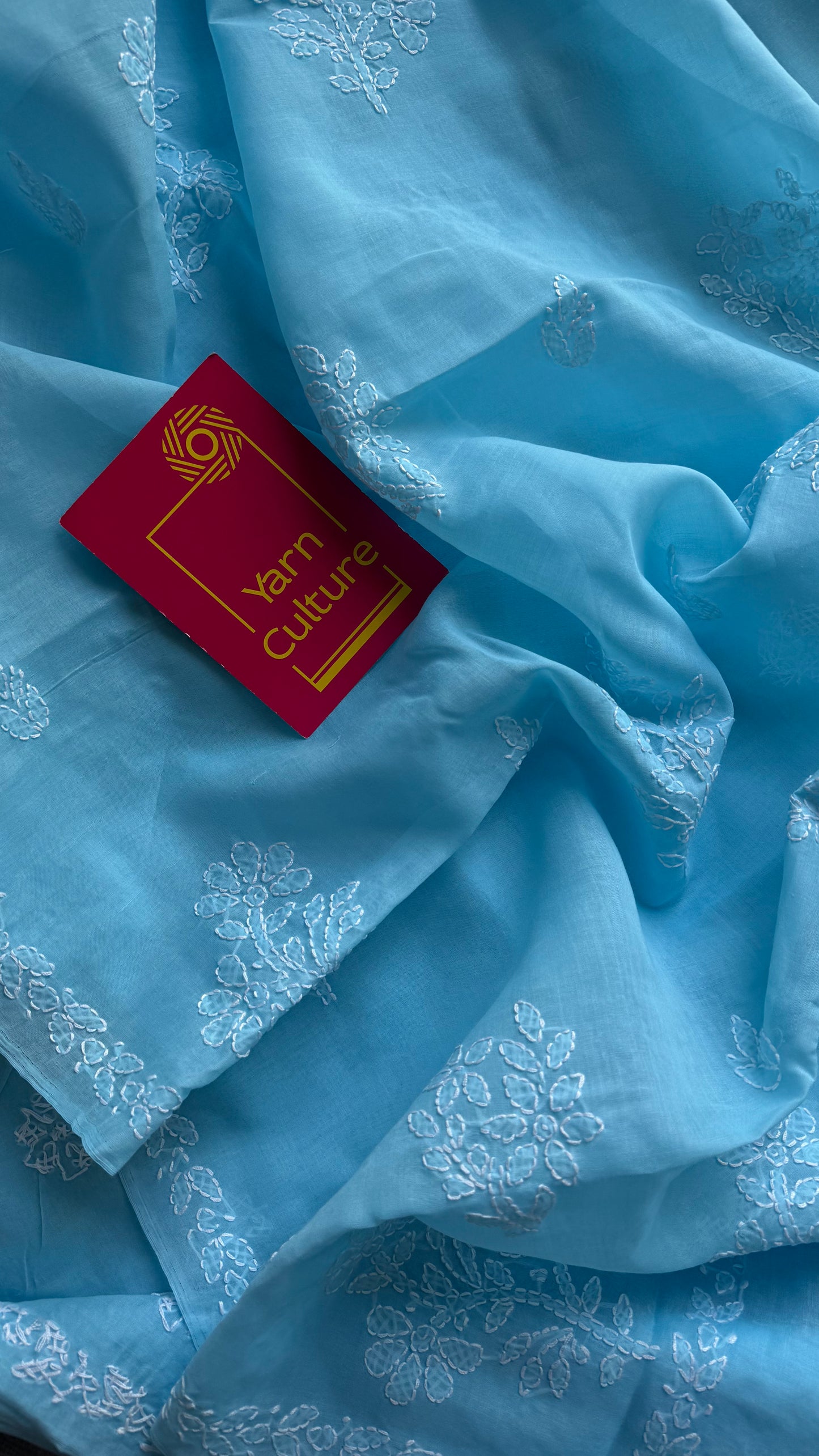 Falak - sky blue hand-embroidered chikankari cotton saree - YCLCKFE424