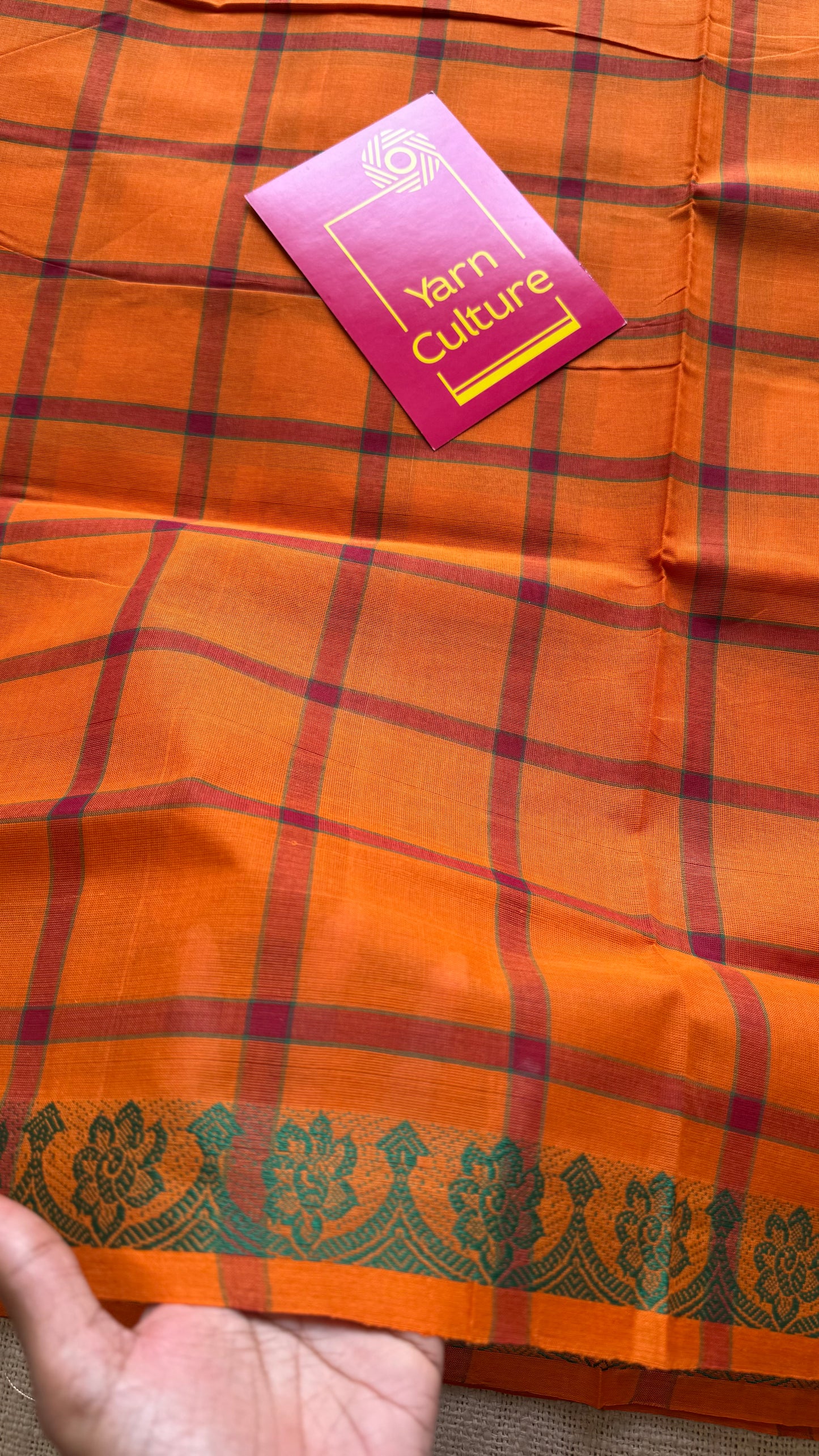 Orange Chettinad cotton saree with checks - YCCOTNCCFE147