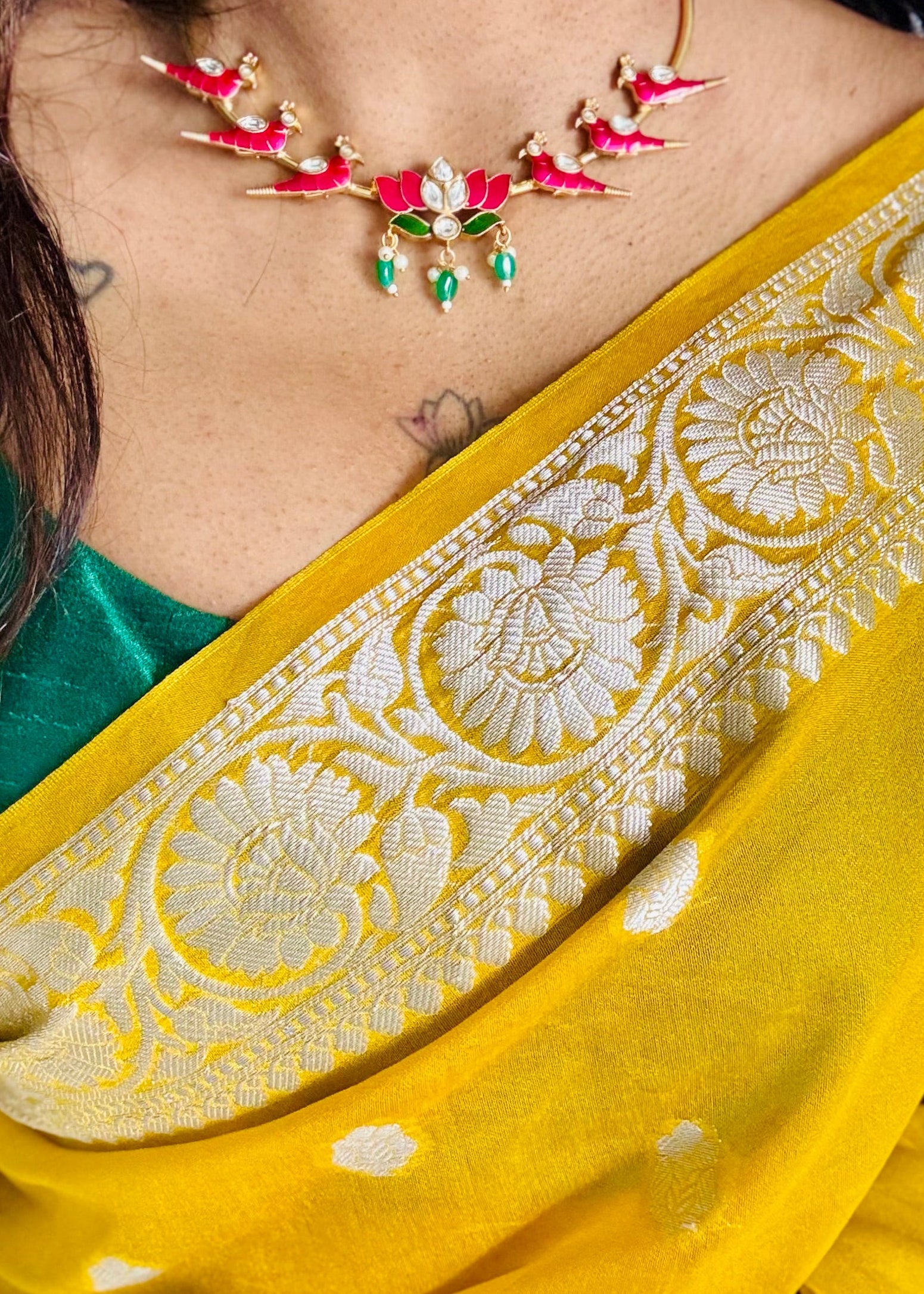 parrot hasli, neckpiece, ethnic jewellery, temple jewellery