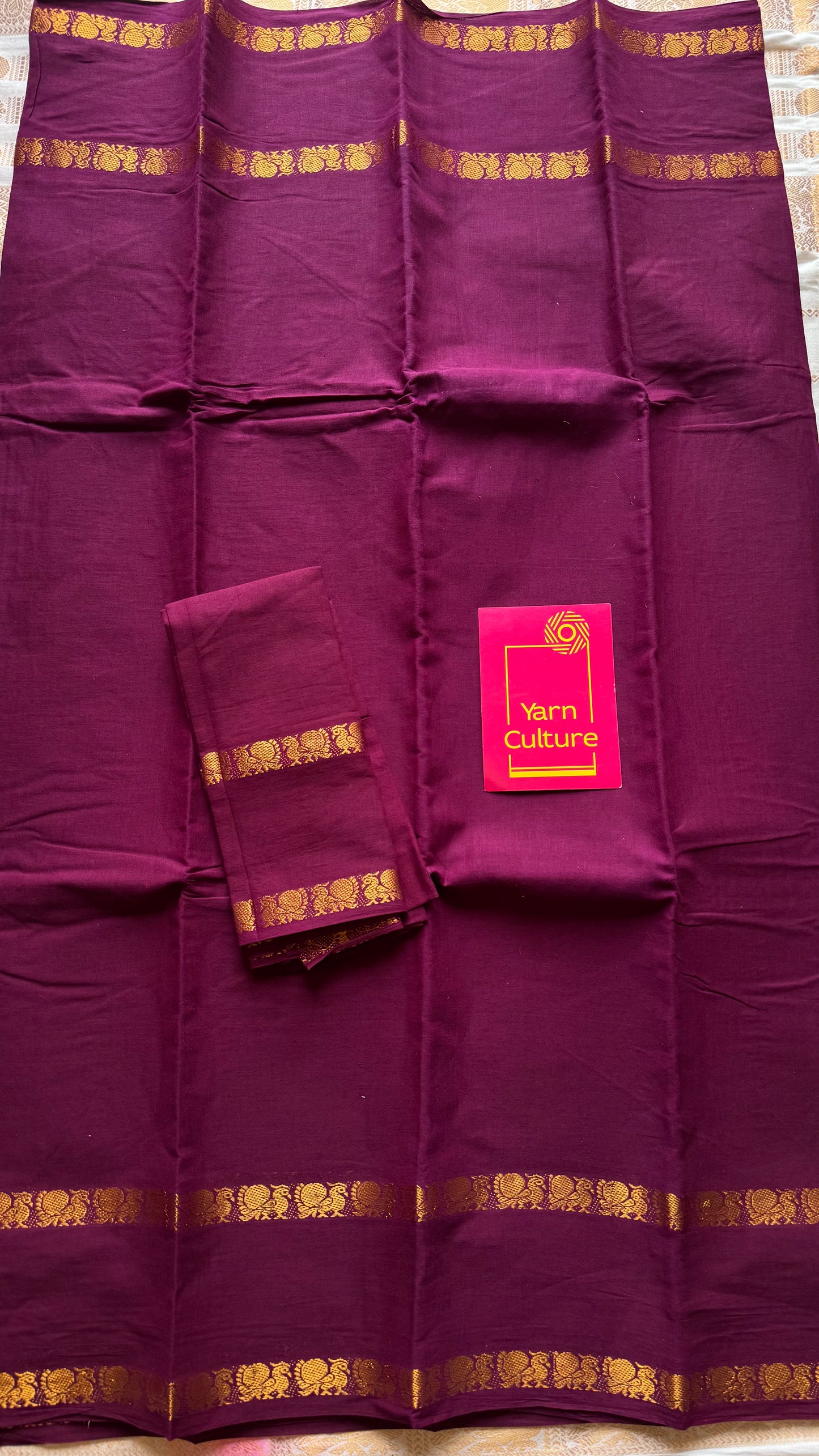 Dark purple pink (vadamalli) rettaipettu peacock double bordered, kattuchayam dyed madurai cotton saree  - YCCOTNMSAP210
