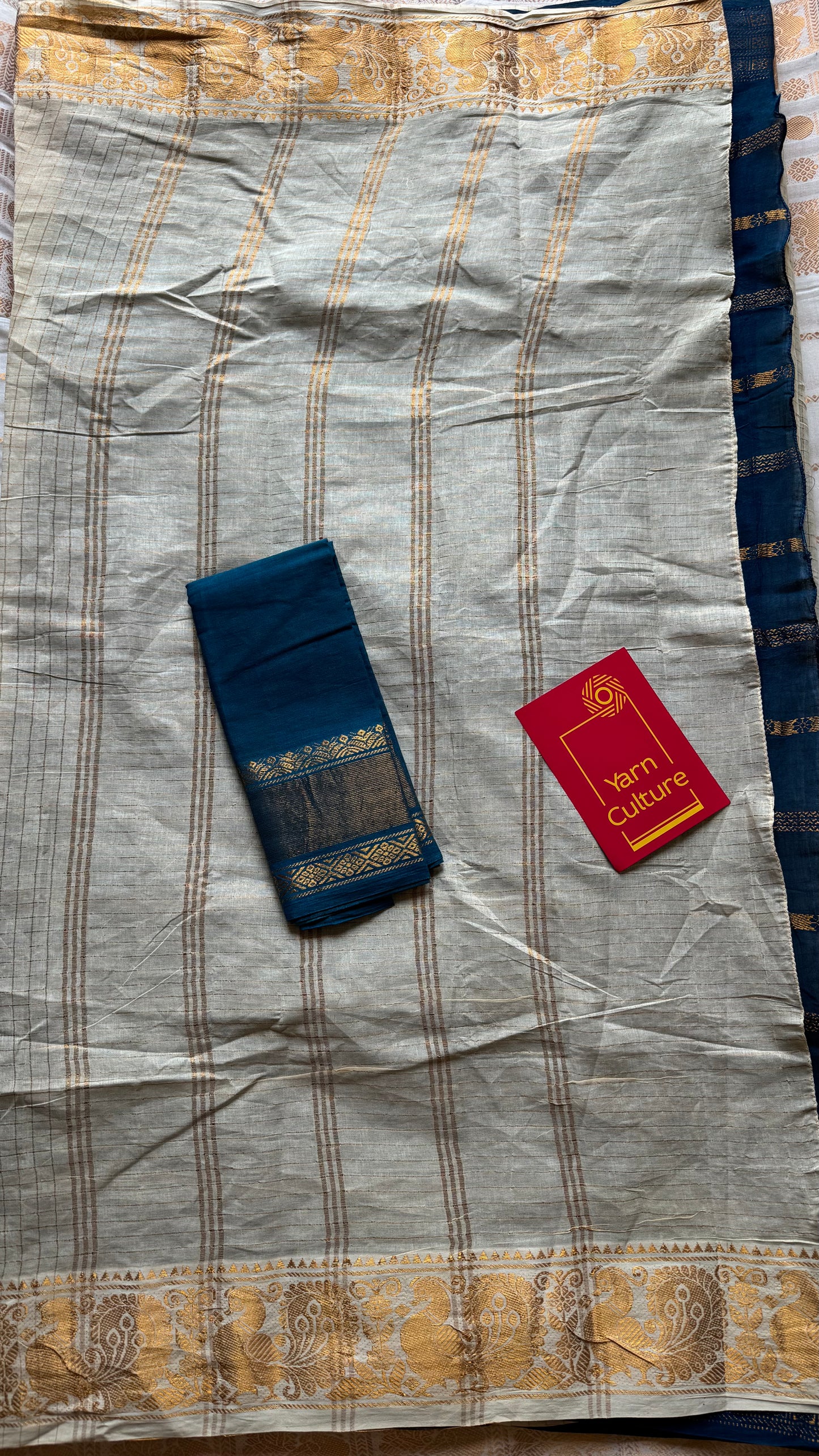 Ivory and teal, sungudi cotton half-half saree - YCCOTNIDMA311