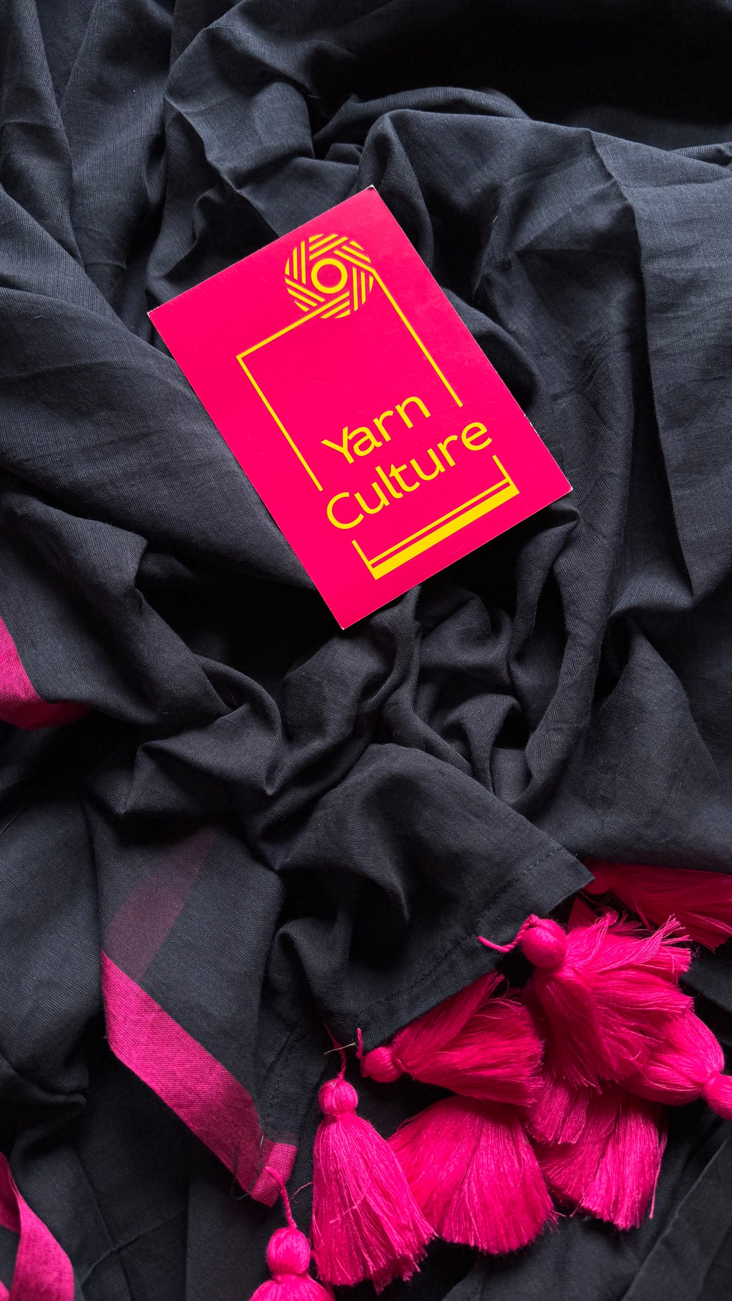 Black with hot pink border mul cotton saree - YCBCMCFE232