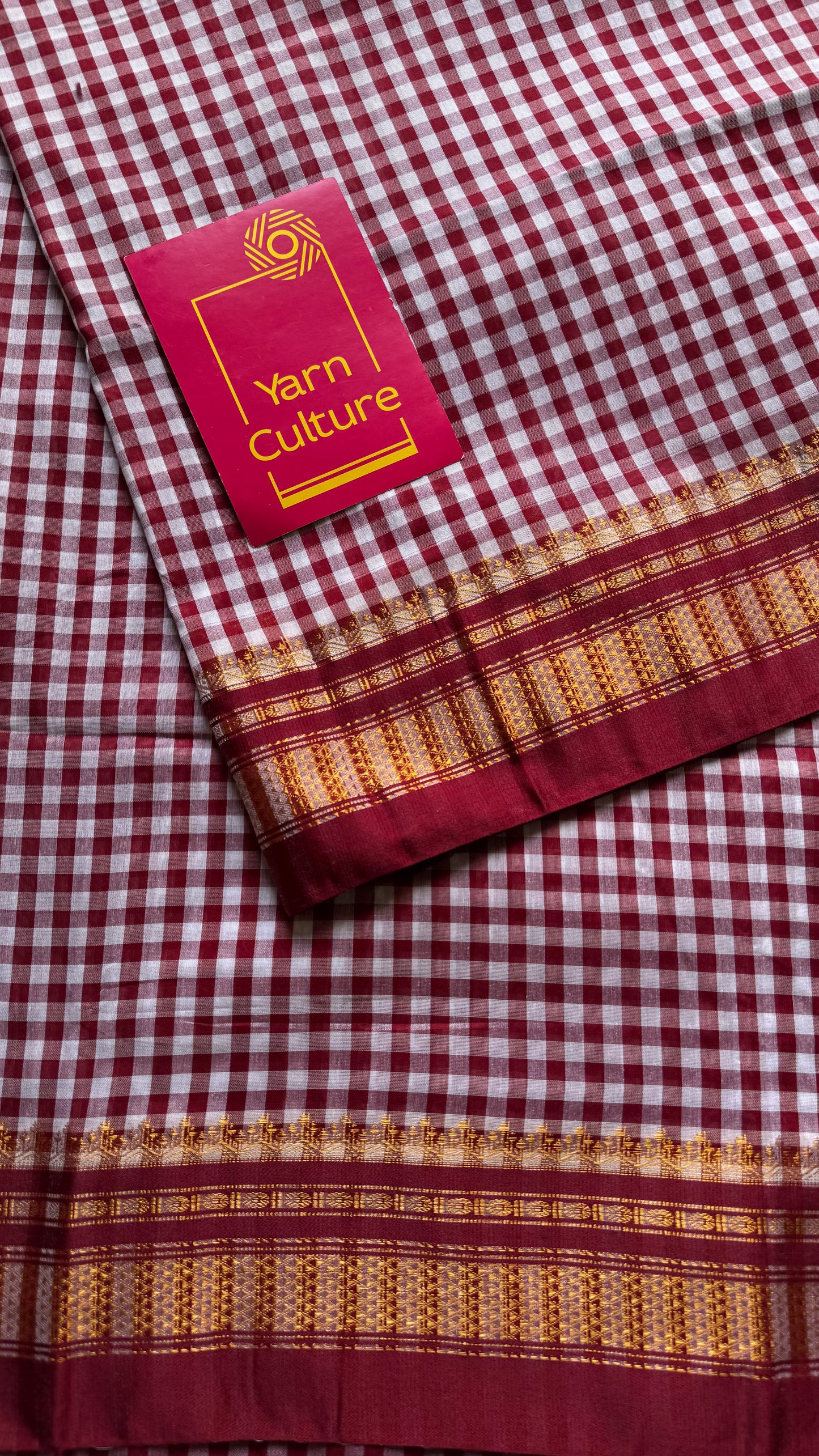 llkal dark maroon and white checks with chikki paras border, soft cotton with art silk blend - YCLOKICAP231