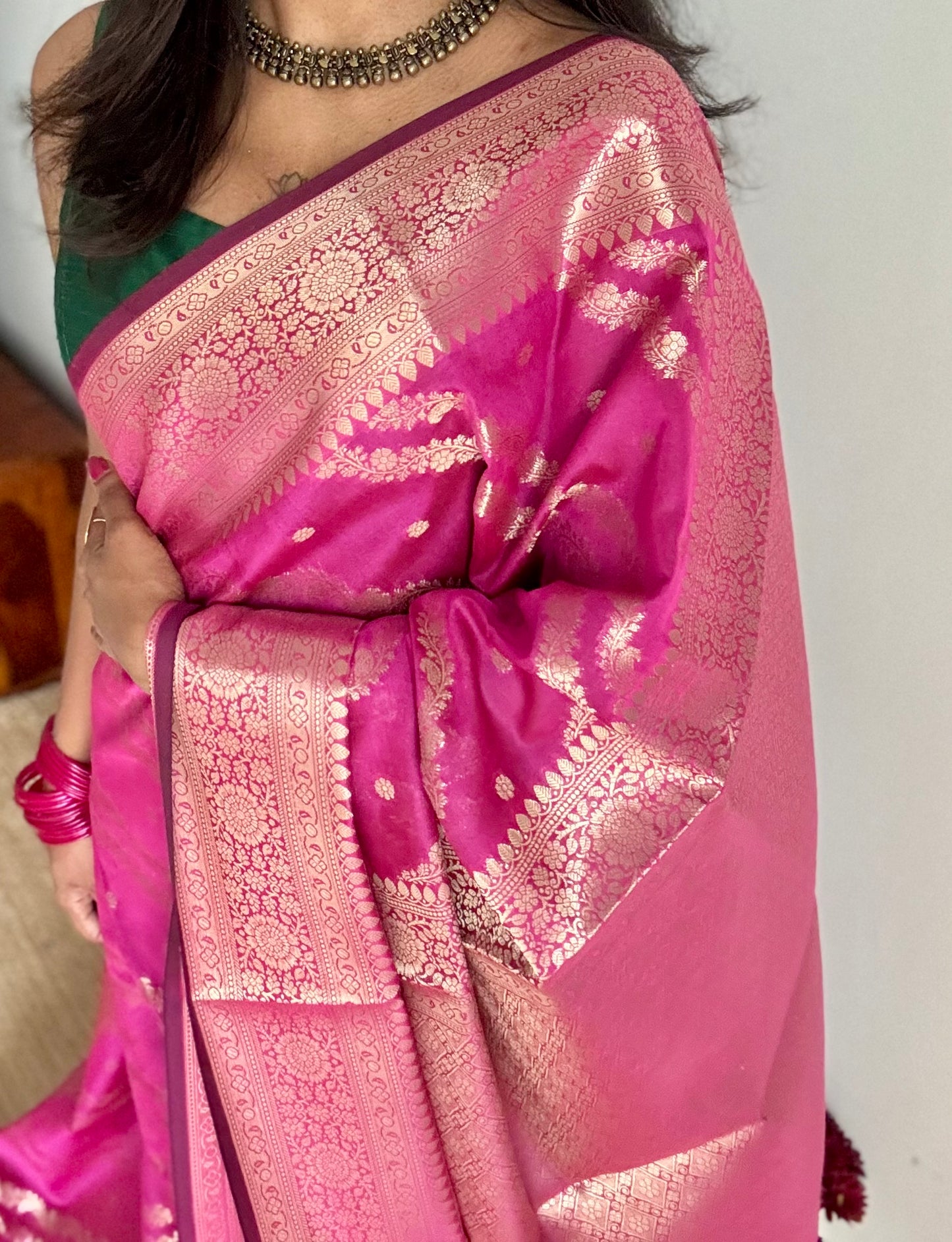 Ruby floral zari, Banarasi semi-georgette - YCDESE16