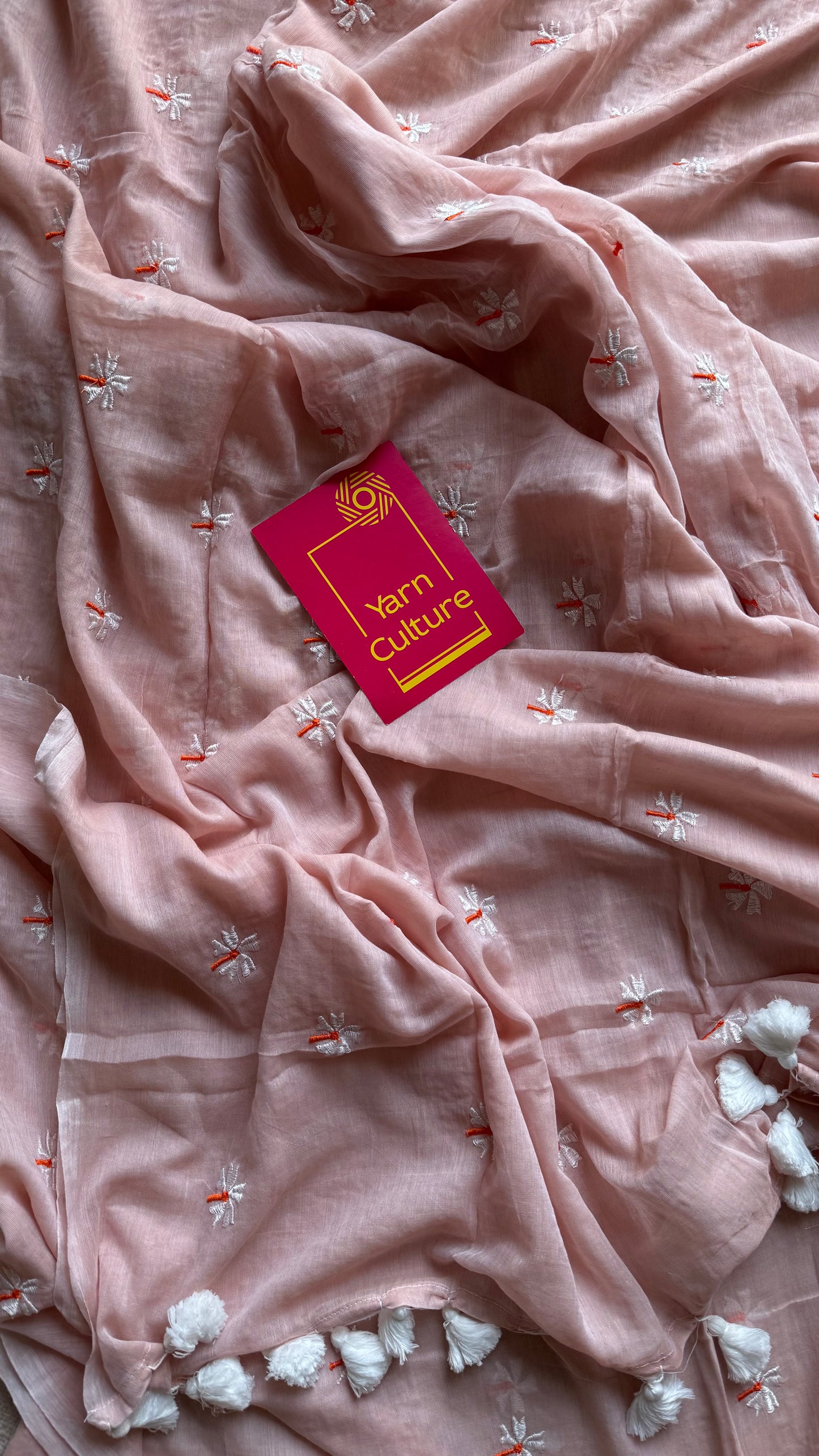Pastel peach parijat mul cotton saree  - YCBCMCAP31