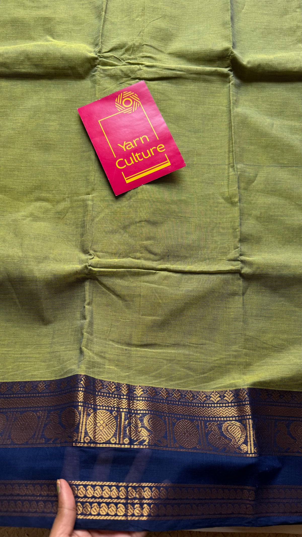 Green with blue gap zari border, kanchi cotton saree - YCCOTNCCOC115