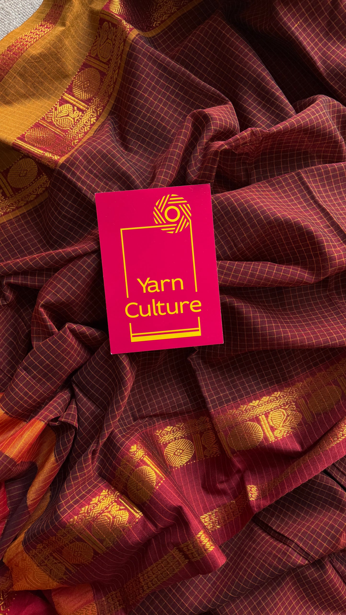 Maroon checks with red and yellow ganga jamuna borders, premium narayanpet soft cotton - YCWOTDNPJA157
