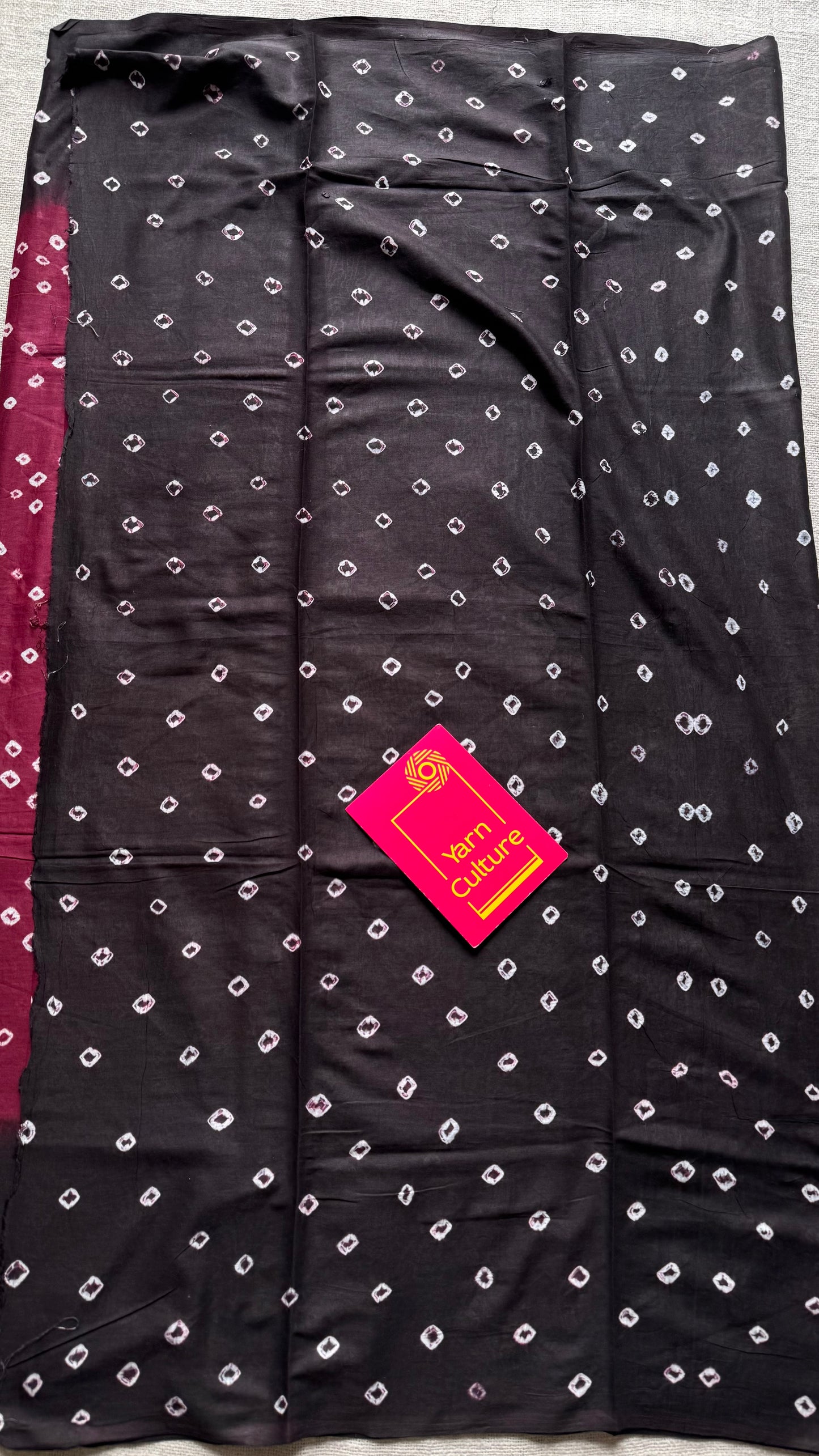 Maroon with black Sungudi/Bandhani, soft cotton - YCCOTNSEMS77