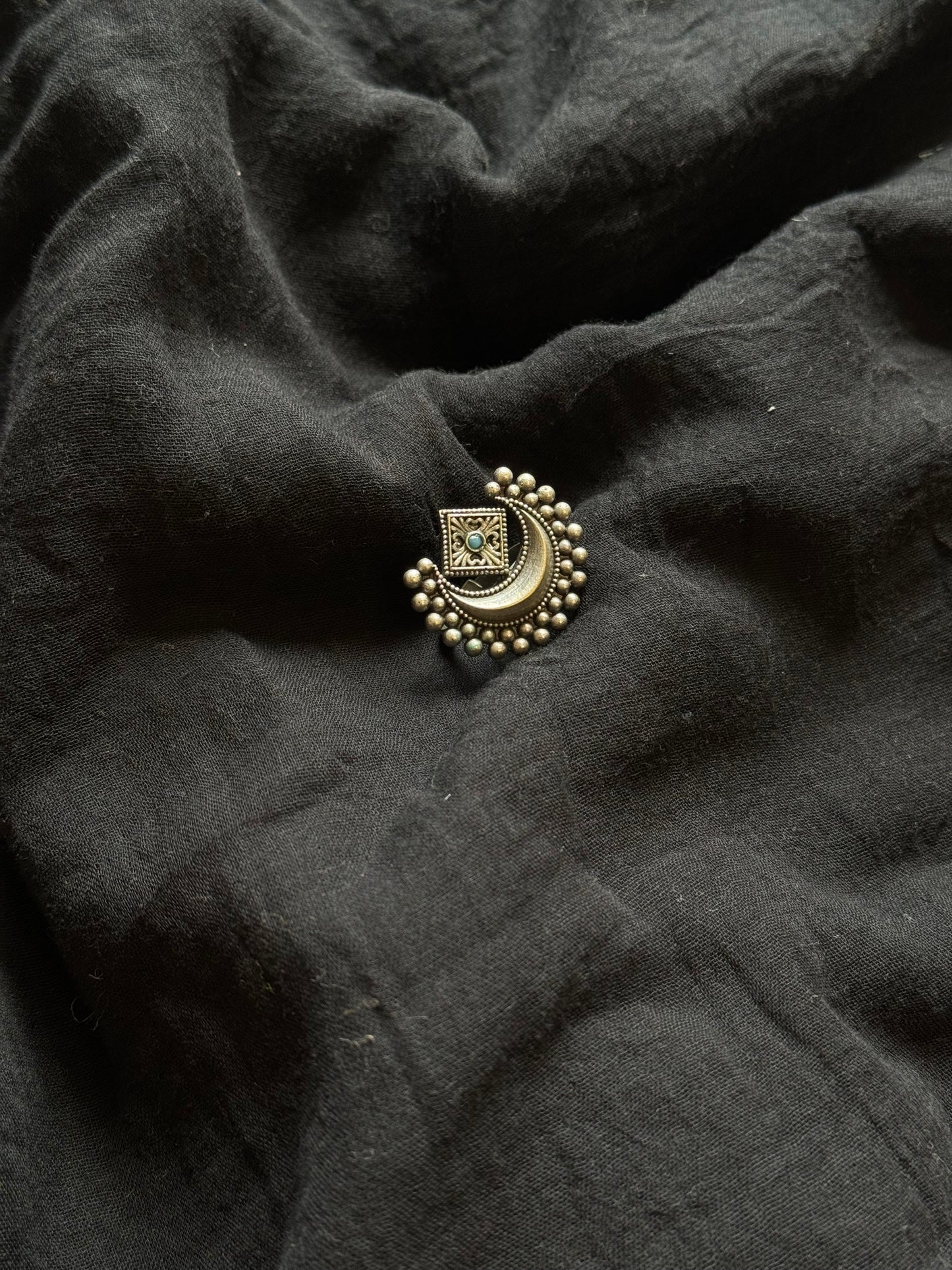 Adjustable ring, half moon ring, aqua stone - YCOSFR605