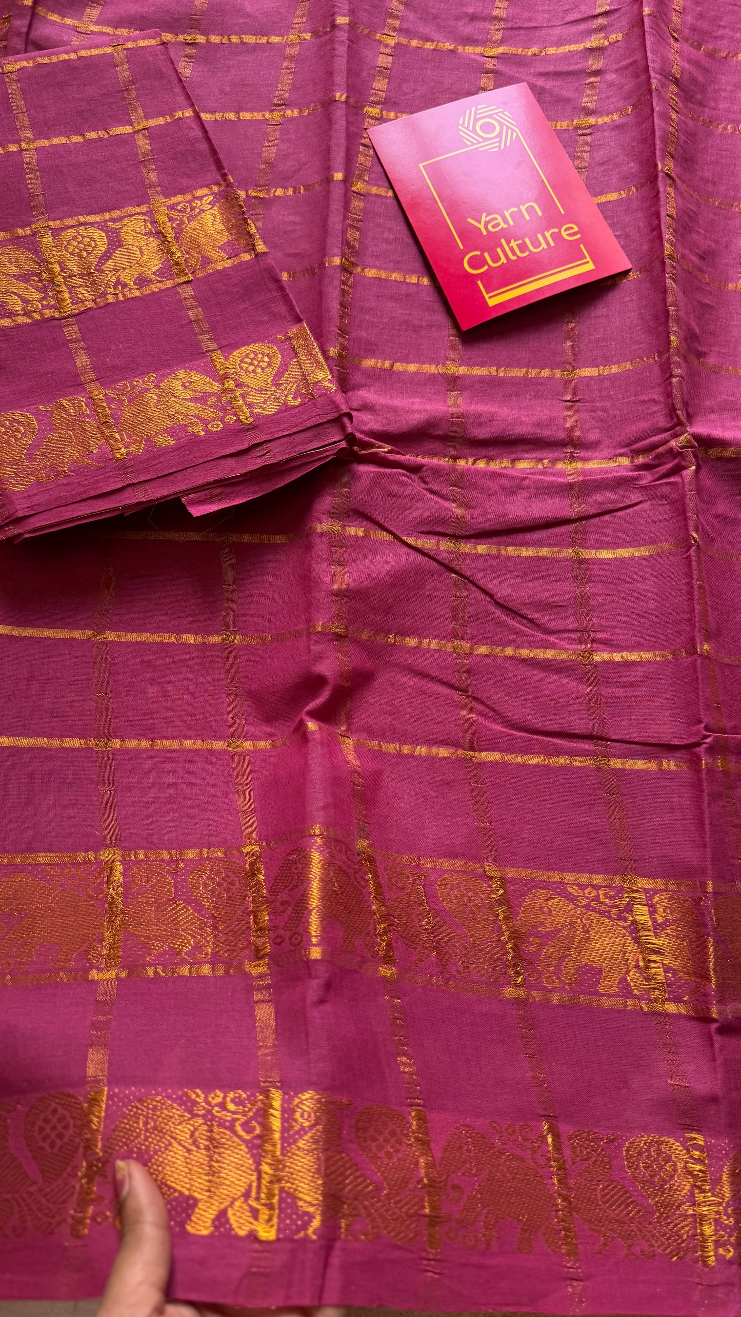 Mauve pink pavithra kattam with motif double border, kattuchayam dyed madurai cotton saree - YCCOTNMSAP178