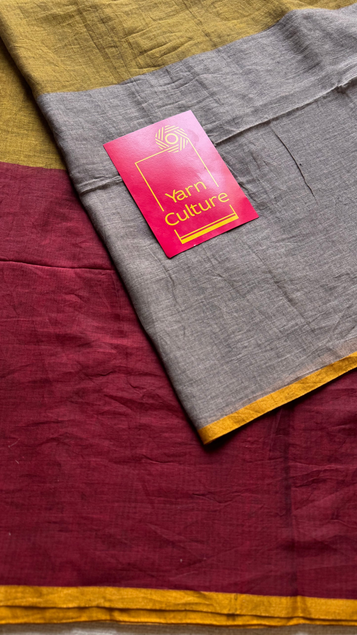 Maroon brown and grey saree, mul cotton - YCBCMA320