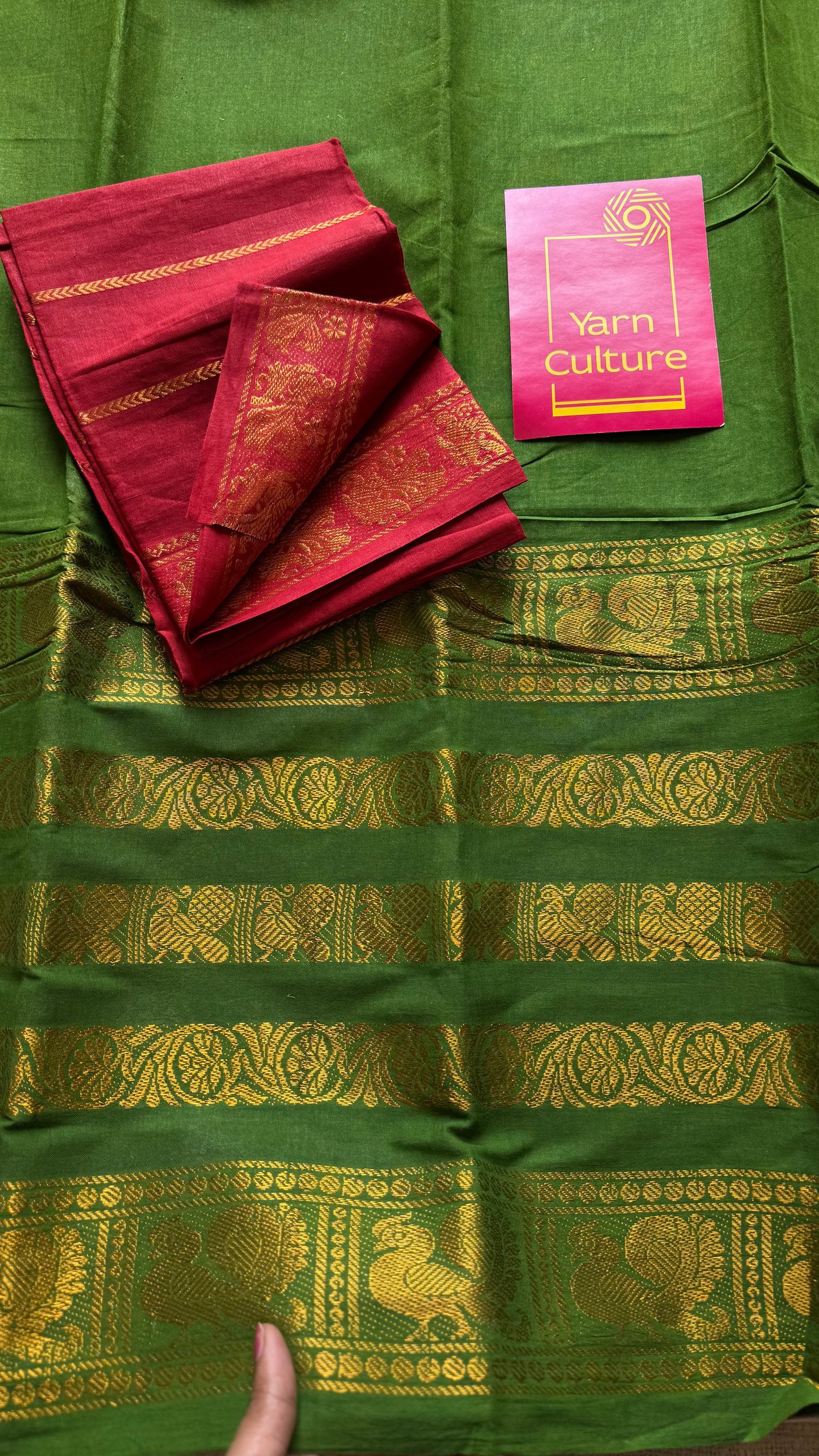 Bright green long border sungudi, kattuchayam dyed madurai cotton - YCCOTNMSAP132