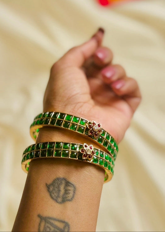 Green stone bangles, set of 2, sizes 2.4, 2.6, 2.8 - YCGPBA818