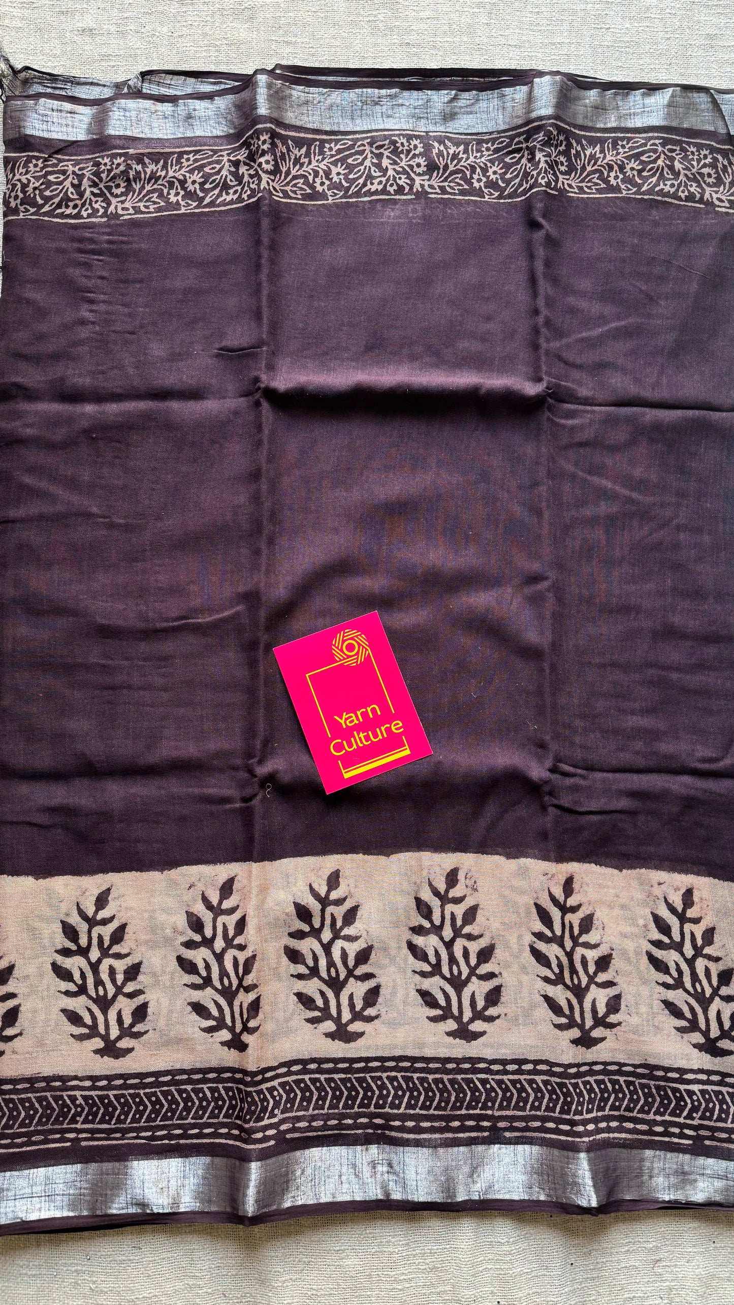 Wine and cream linen, silver zari border - YCTORNOP20