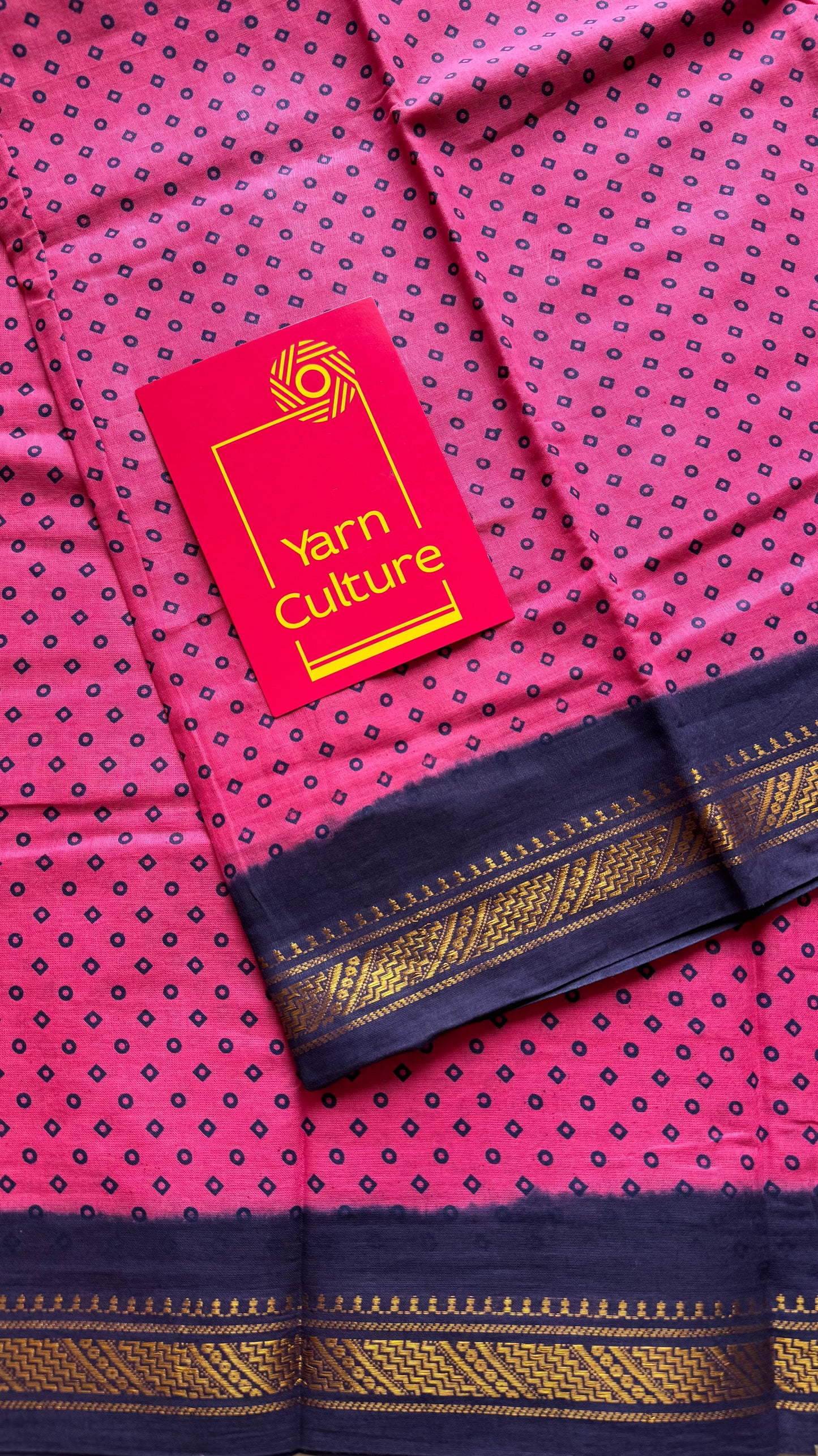 Rosy pink with navy blue contrast, kattuchayam dyed madurai cotton saree - YCCOTNMA248