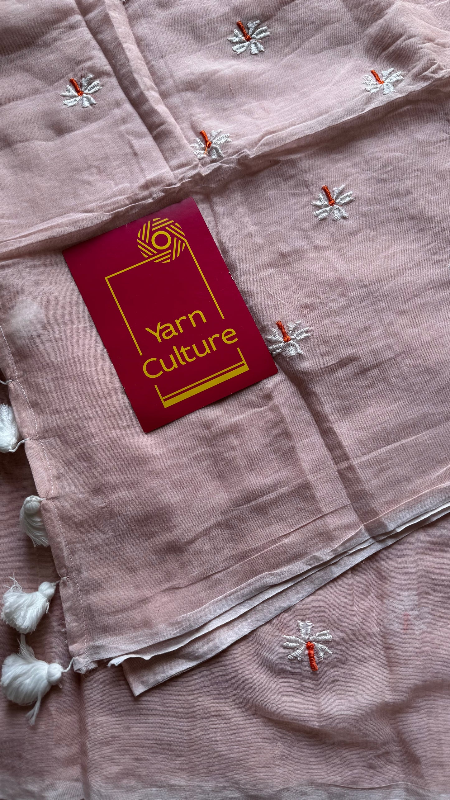 Pastel peach parijat mul cotton saree  - YCBCMCAP31
