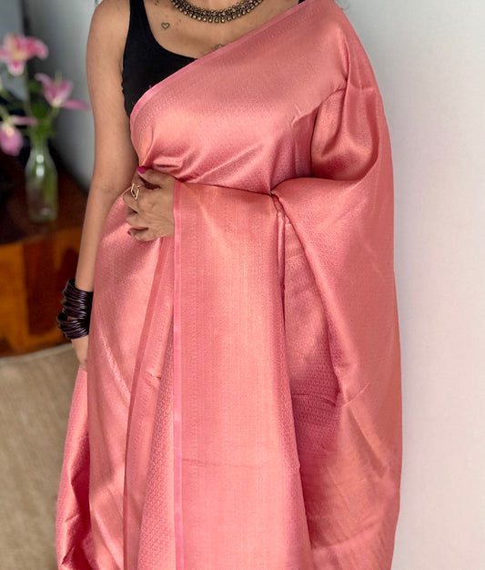 Peach, antique gold zari, semi -silk - YCDOSOCSS02