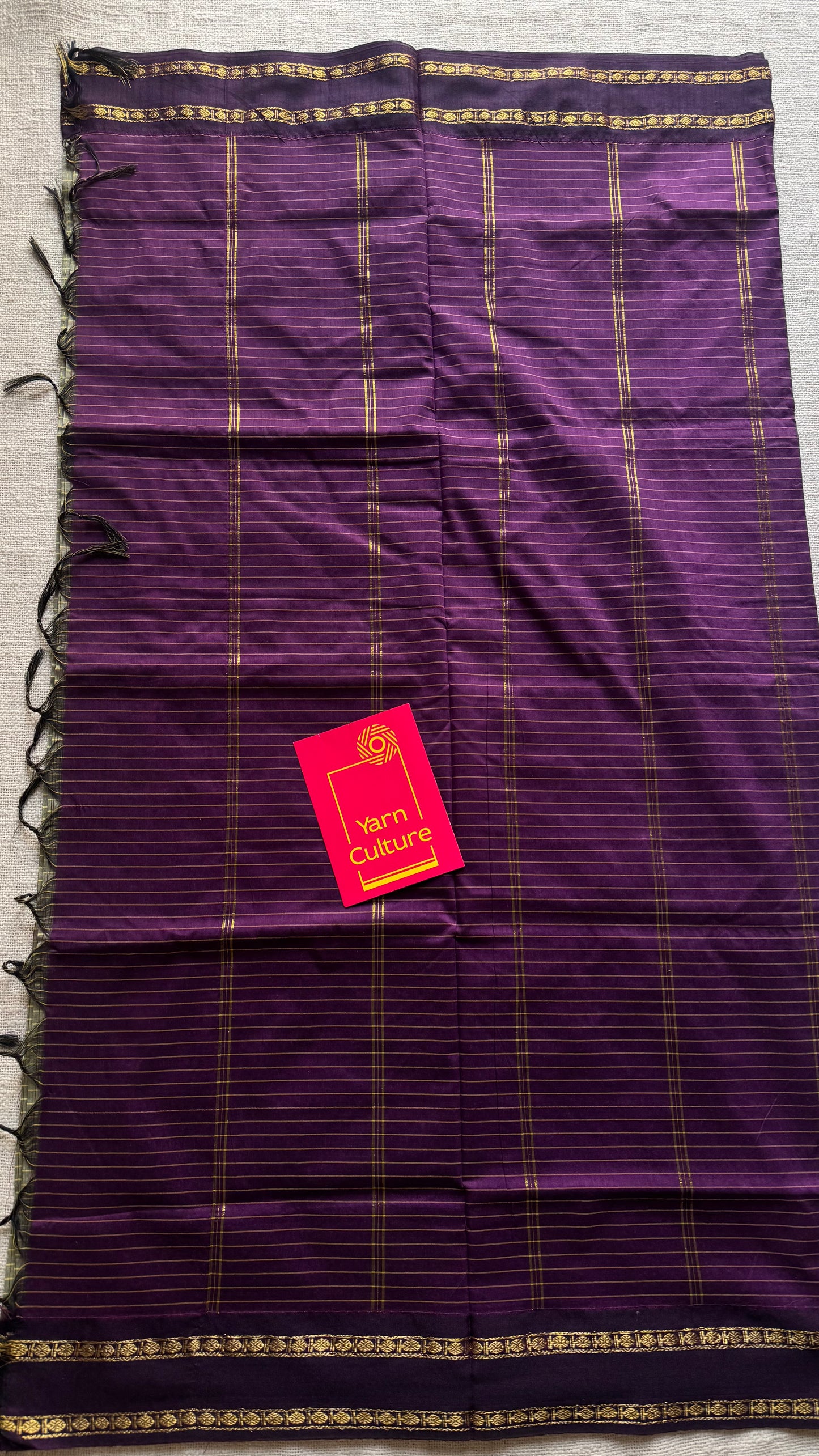 Grey with wine contrast arani checkered saree, cotton silk - YCCOTNKCFE69