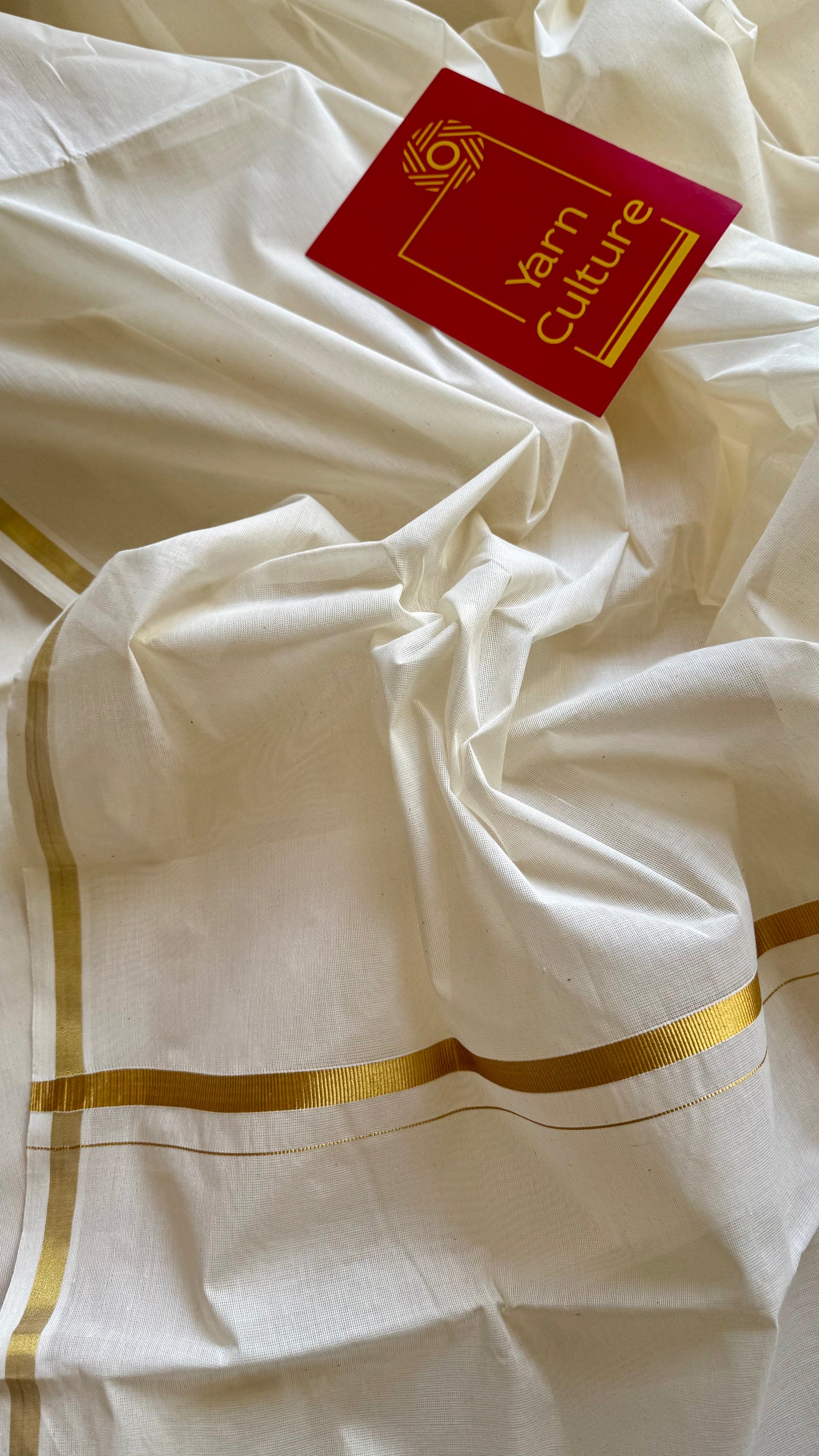 Ivory and gold soft cotton kasavu saree, thin gold border - YCIEON69