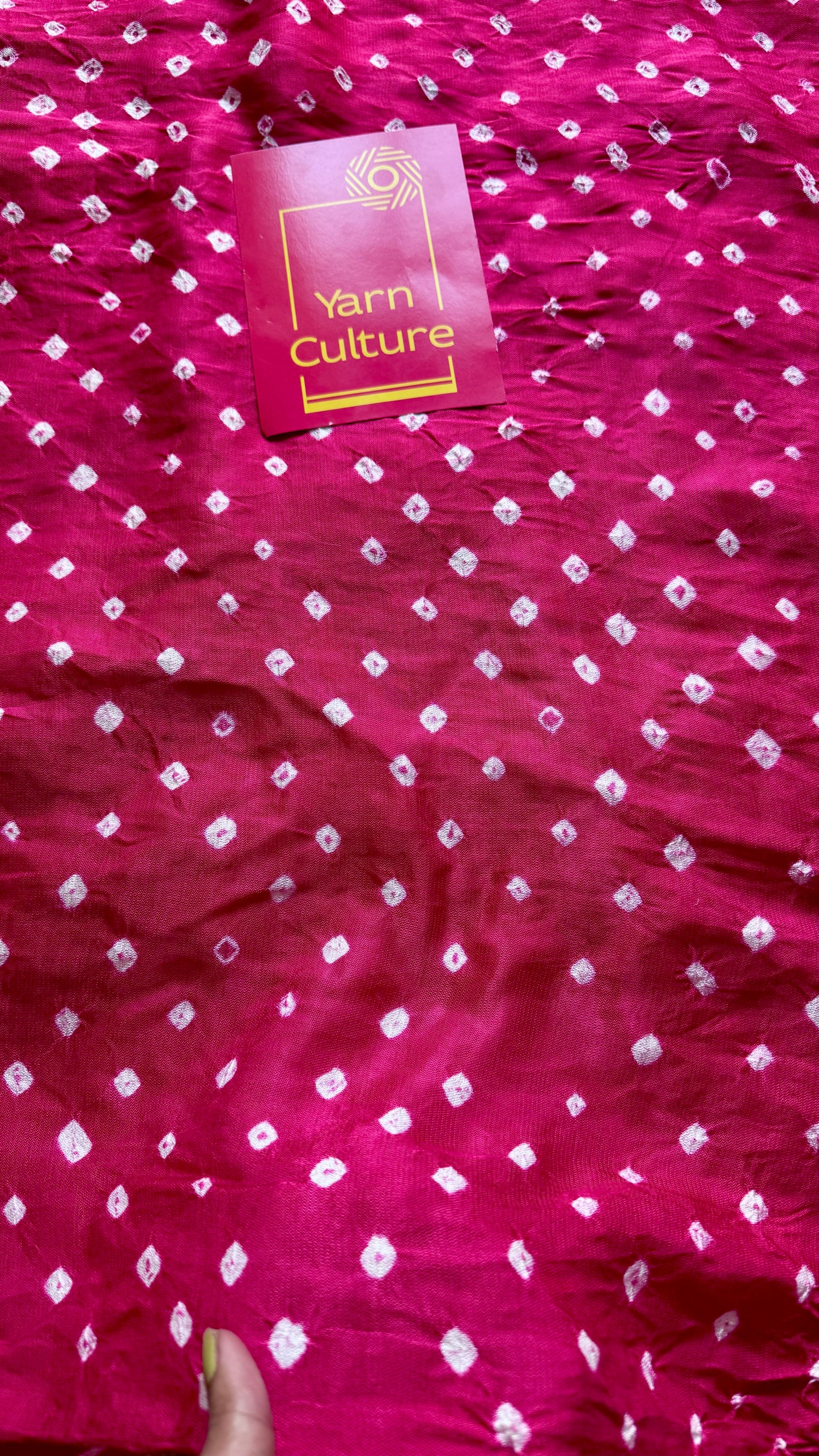Rani pink, crushed bandhej pure modal silk saree with lagdi patta zari pallu - YCTOKBM332