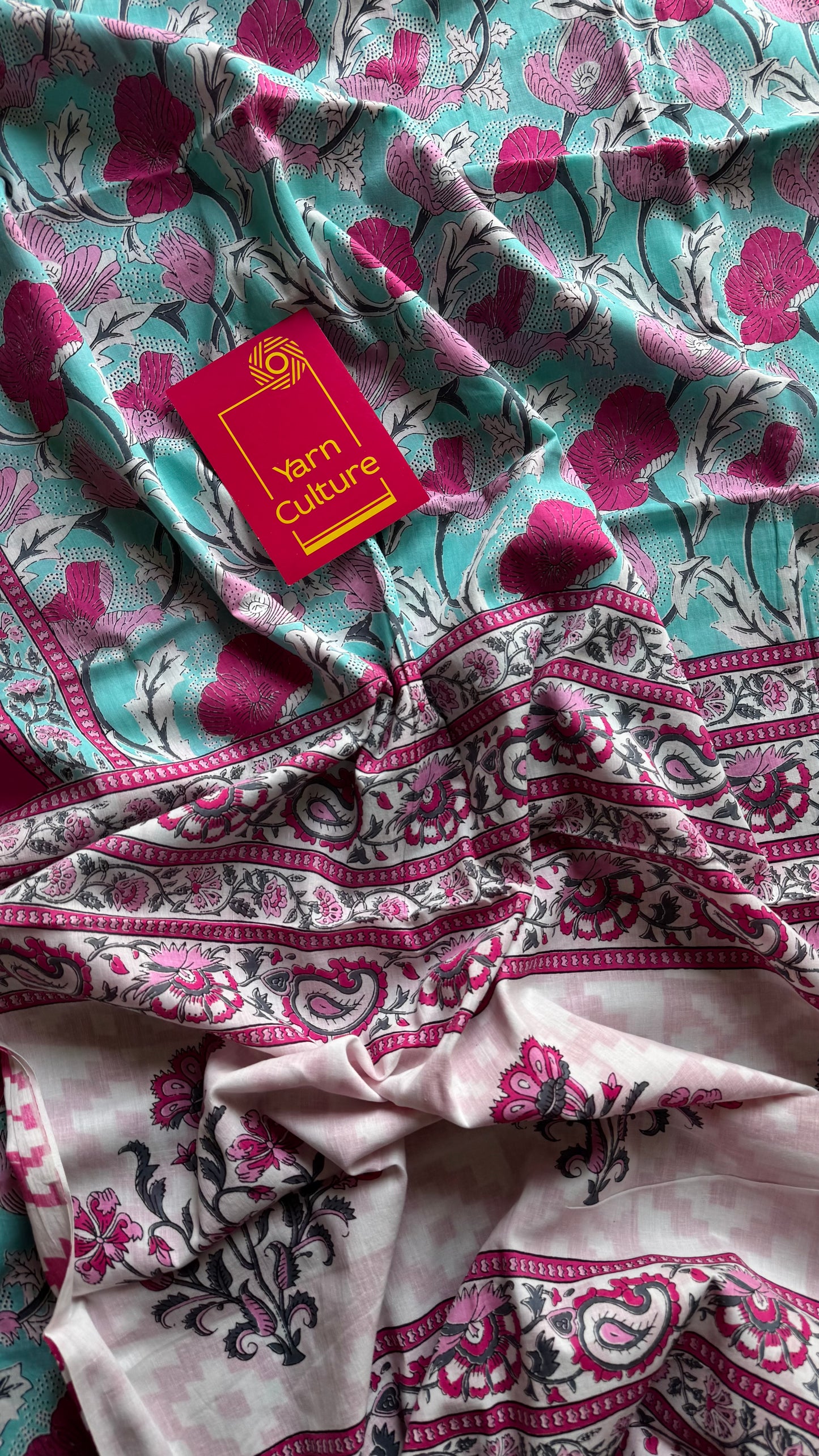 Turquoise floral soft cotton saree - YCTORCMA08