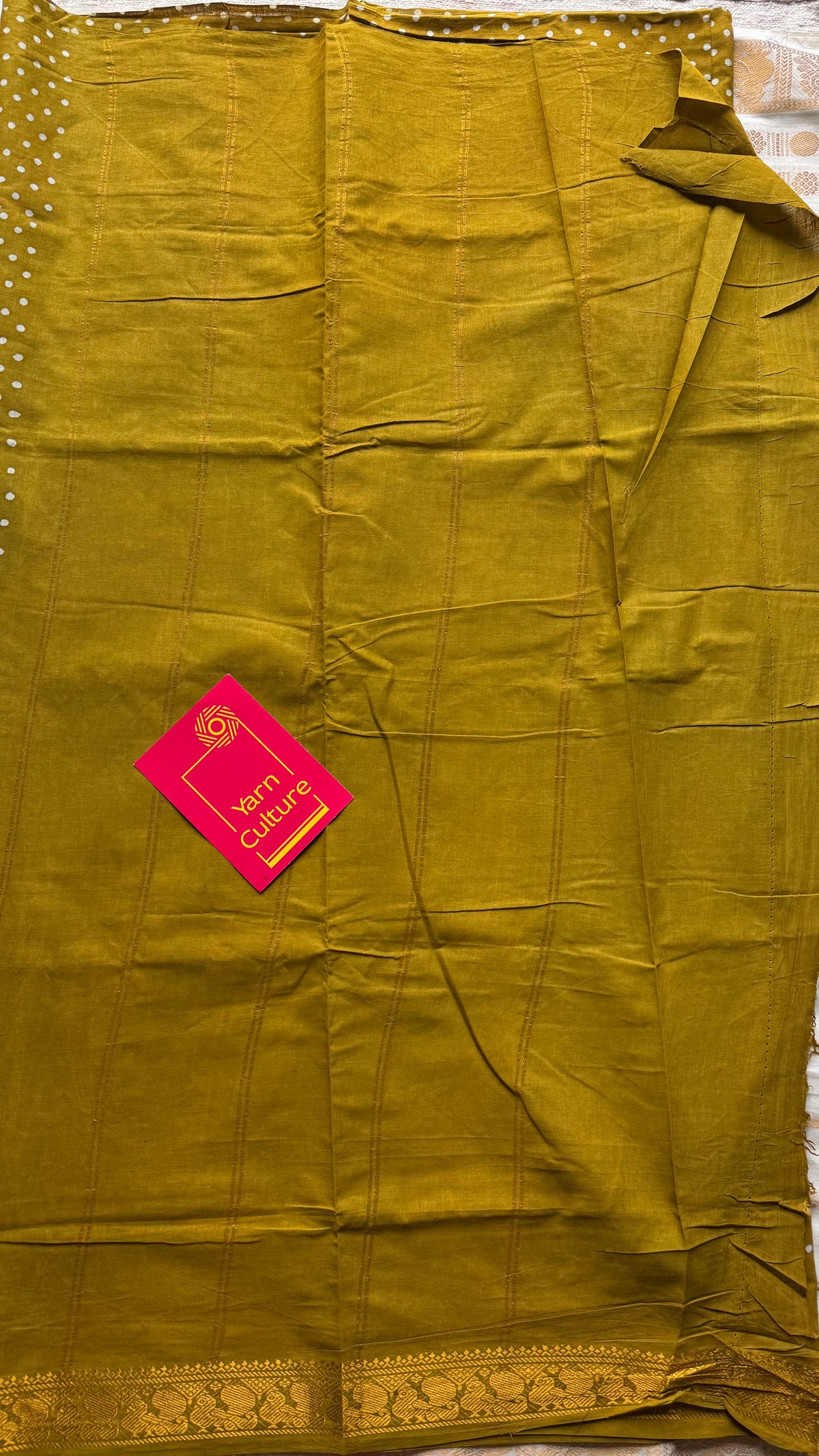 Mehendi green sungudi dotted, single-side border, kattuchayam dyed madurai cotton saree - YCCOTNMSSE07