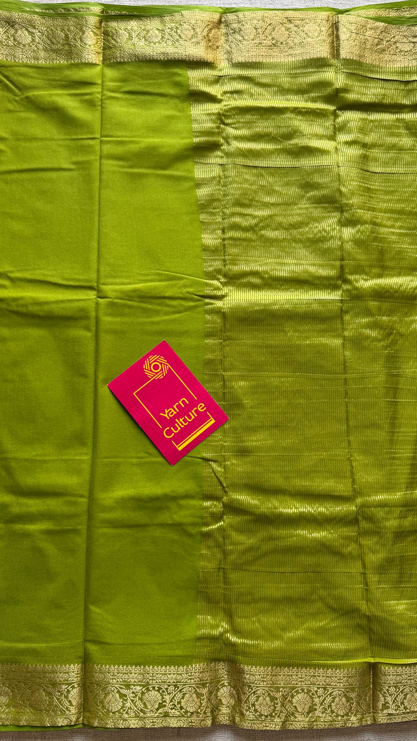 Lime green Mysore semi crepe silk saree - YCLOKFE243