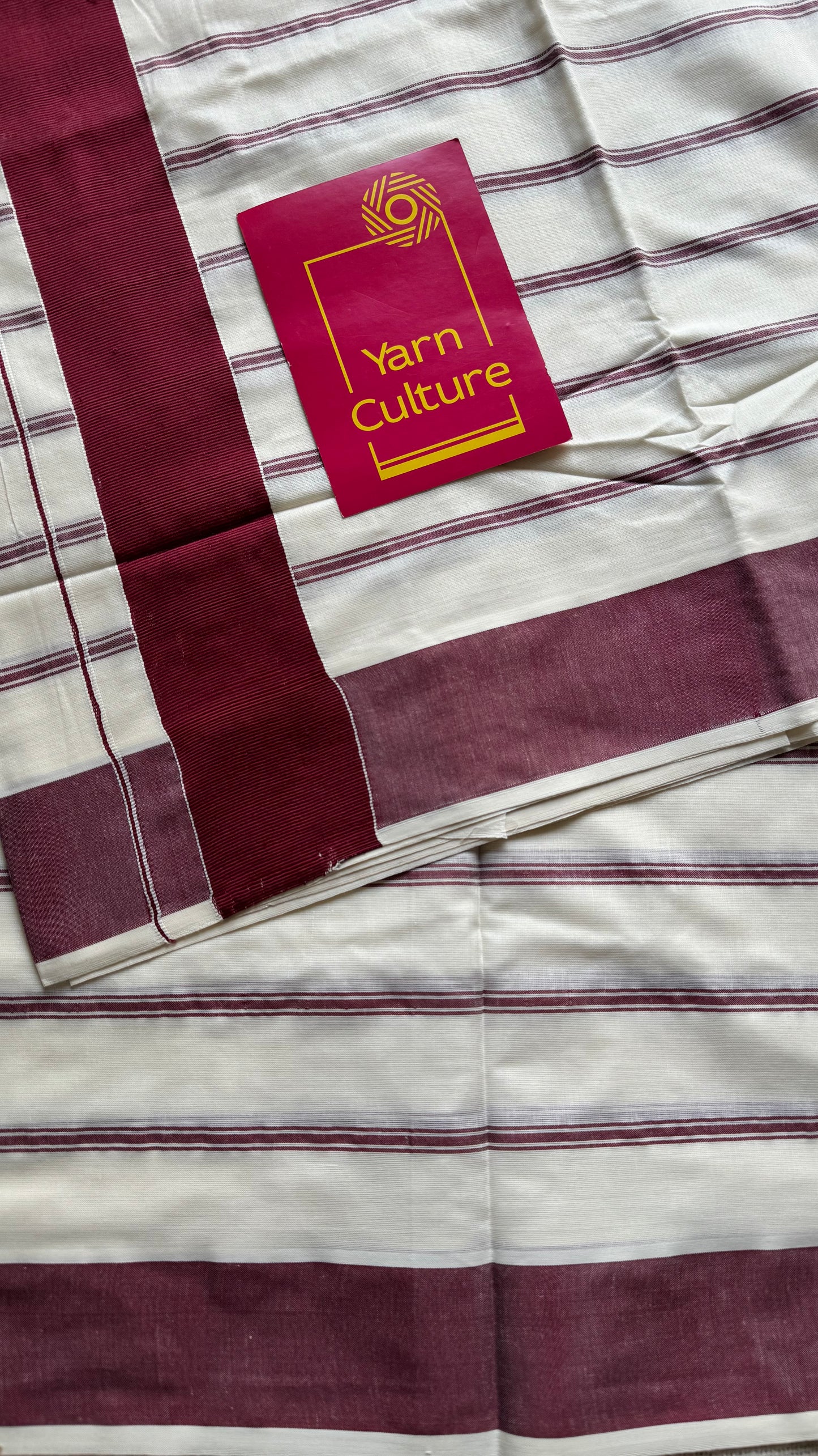 Ivory Kerala cotton saree with maroon stripes and border - YCIEKCFE324
